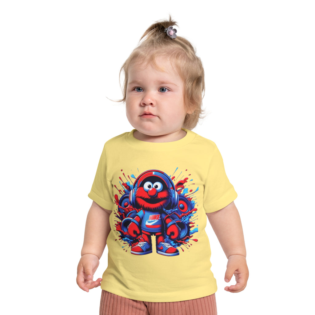 Baby T-Shirt — Cute Red Fuzzy Character DJ Graphic Tee for Infants