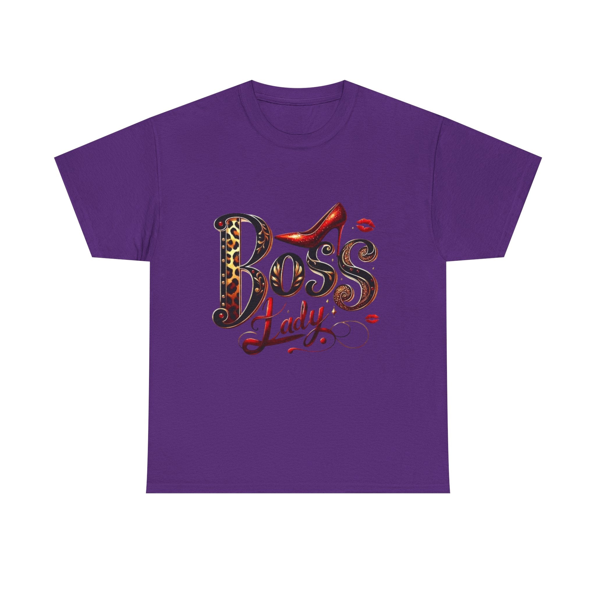 Boss Lady graphic Tee | Leopard print script, red stiletto, lips