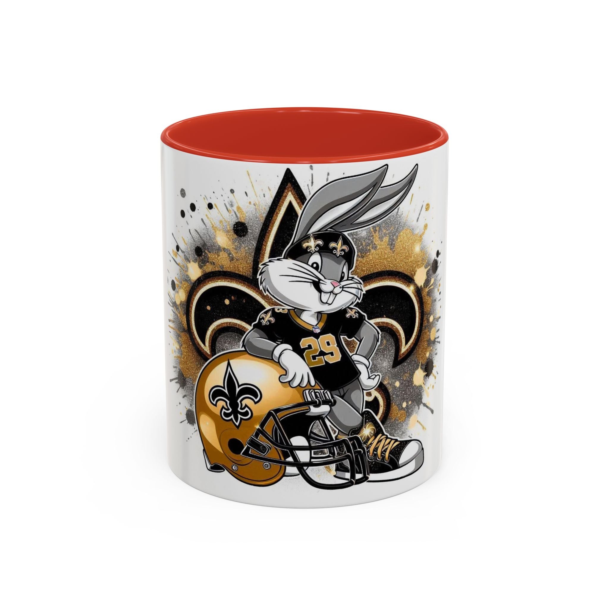 Football Bunny Fan Coffee Mug — Black & Gold Accent 11/15oz