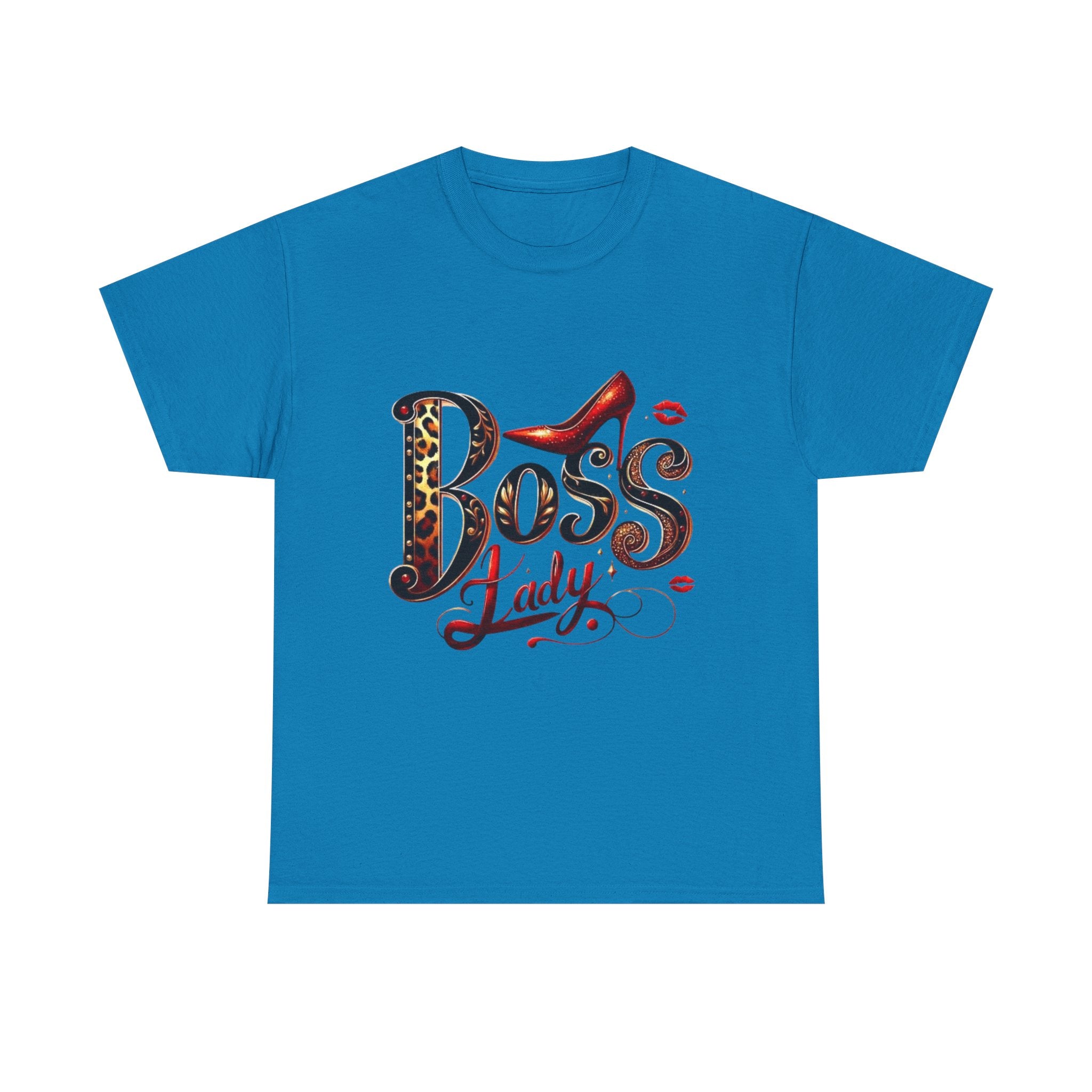 Boss Lady graphic Tee | Leopard print script, red stiletto, lips