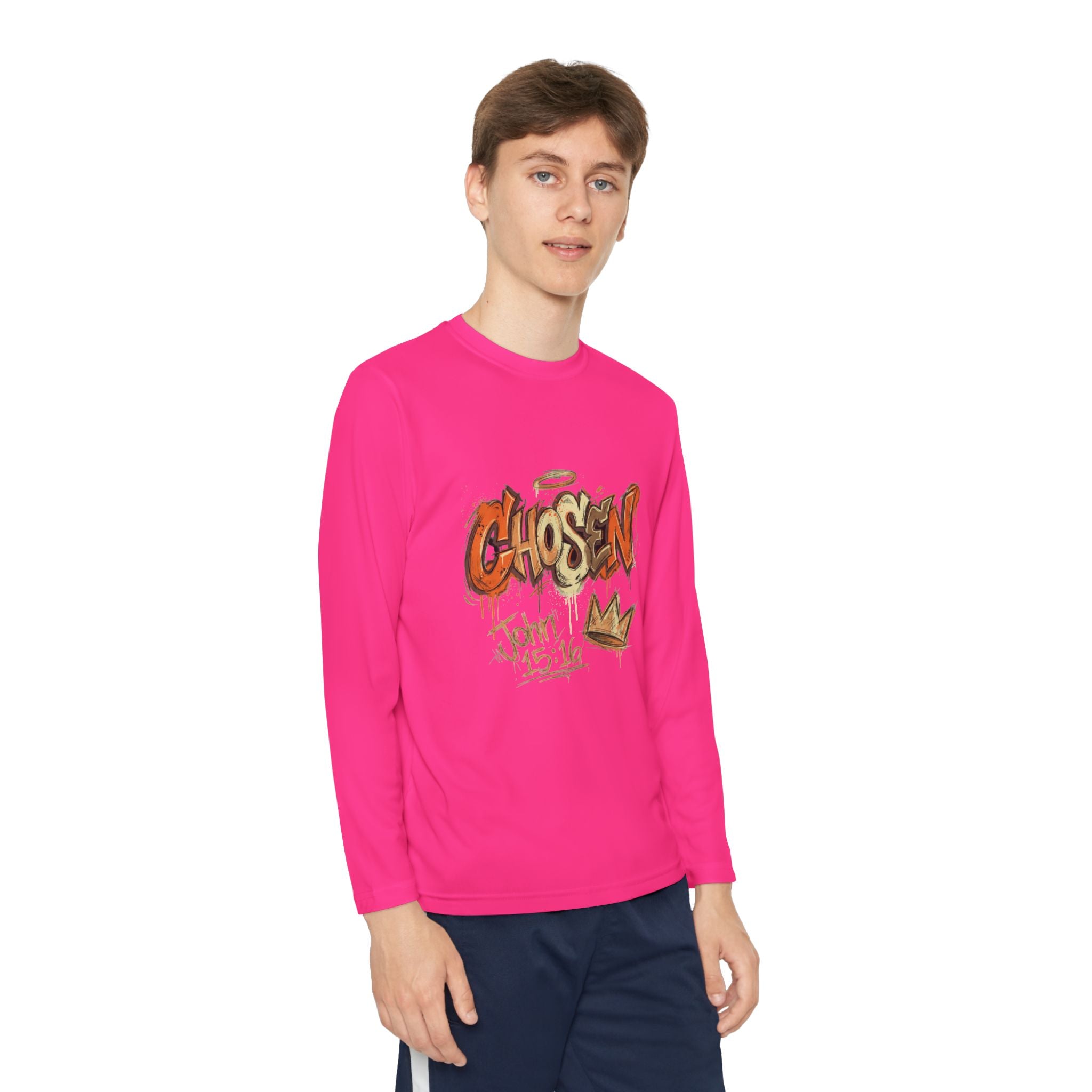 Youth Long Sleeve Tee — "Chosen" Graffiti Christian Shirt (John 15:16)