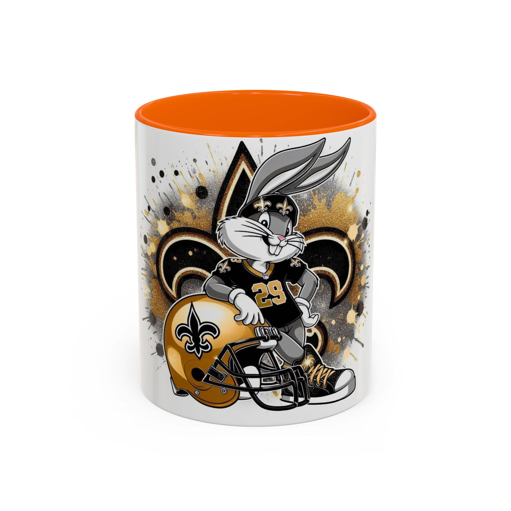 Football Bunny Fan Coffee Mug — Black & Gold Accent 11/15oz