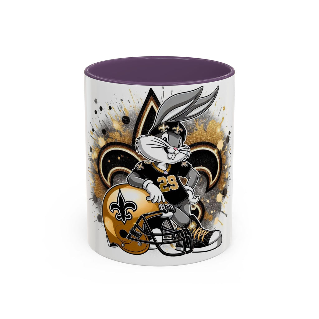 Football Bunny Fan Coffee Mug — Black & Gold Accent 11/15oz