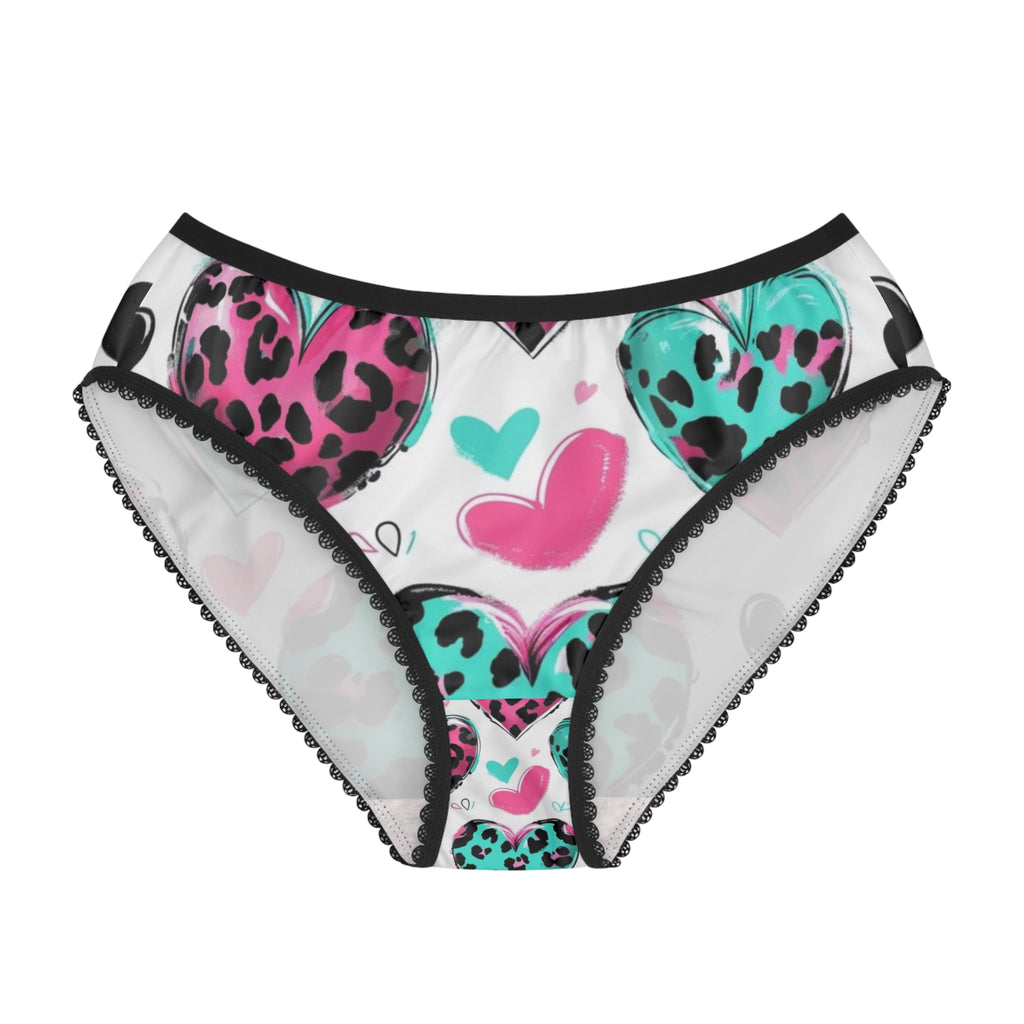 Heart Leopard Print Women's Briefs — Teal & Pink Cute Valentine Panties