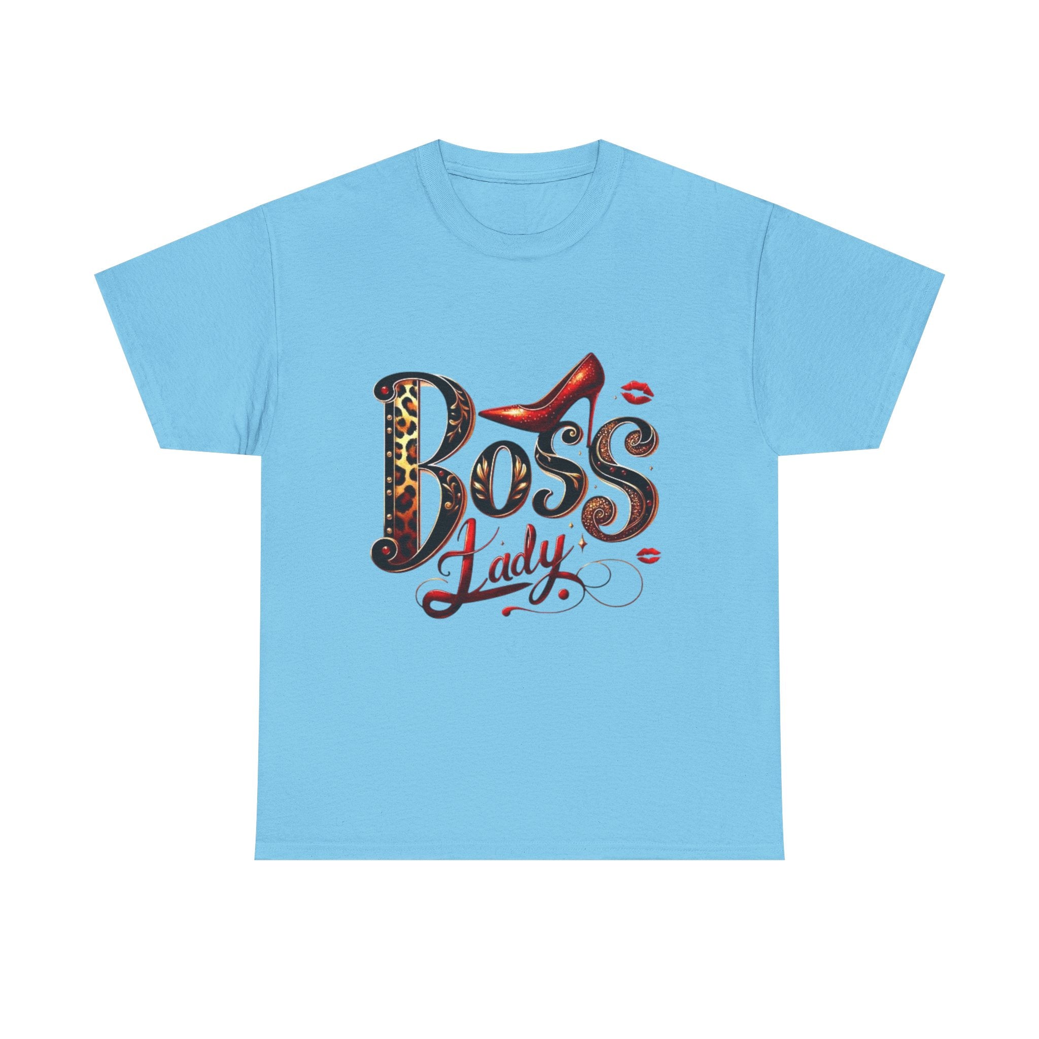 Boss Lady graphic Tee | Leopard print script, red stiletto, lips