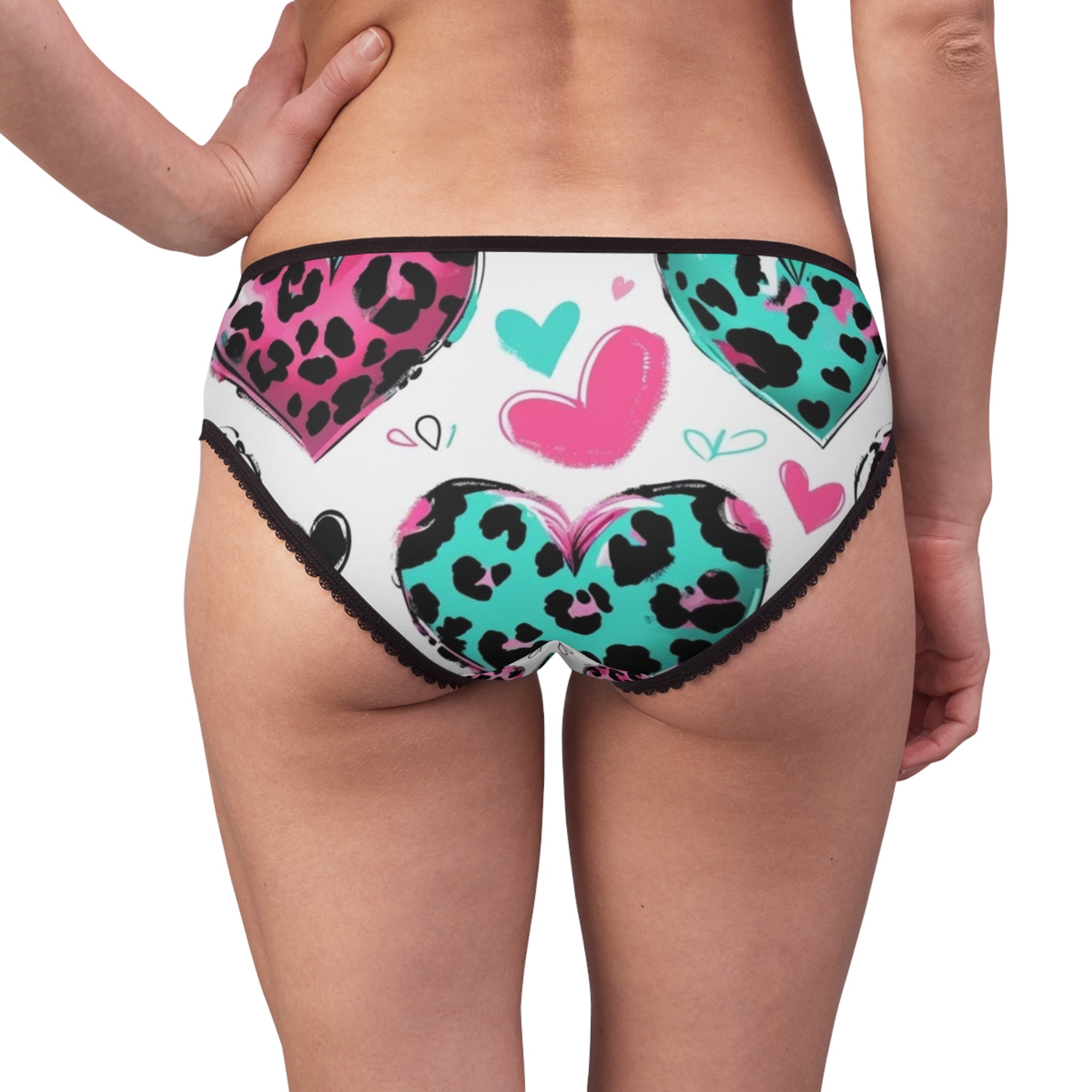 Heart Leopard Print Women's Briefs — Teal & Pink Cute Valentine Panties