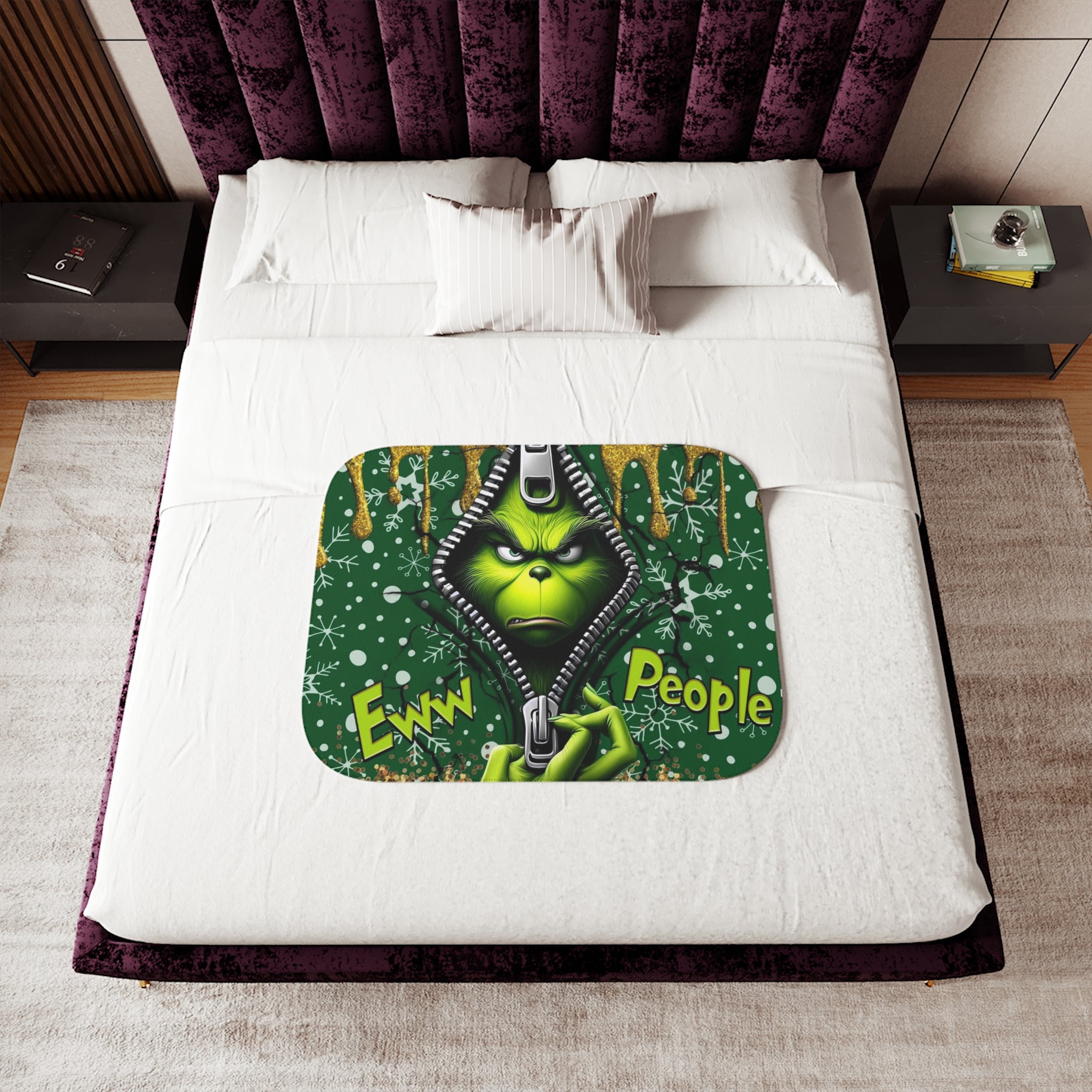 Grinch "Eww People" Sherpa Blanket — Cozy Holiday Anti-Social Throw