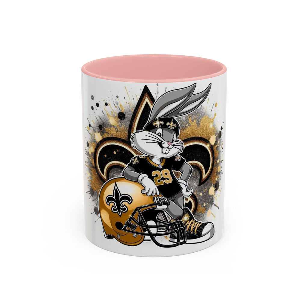 Football Bunny Fan Coffee Mug — Black & Gold Accent 11/15oz