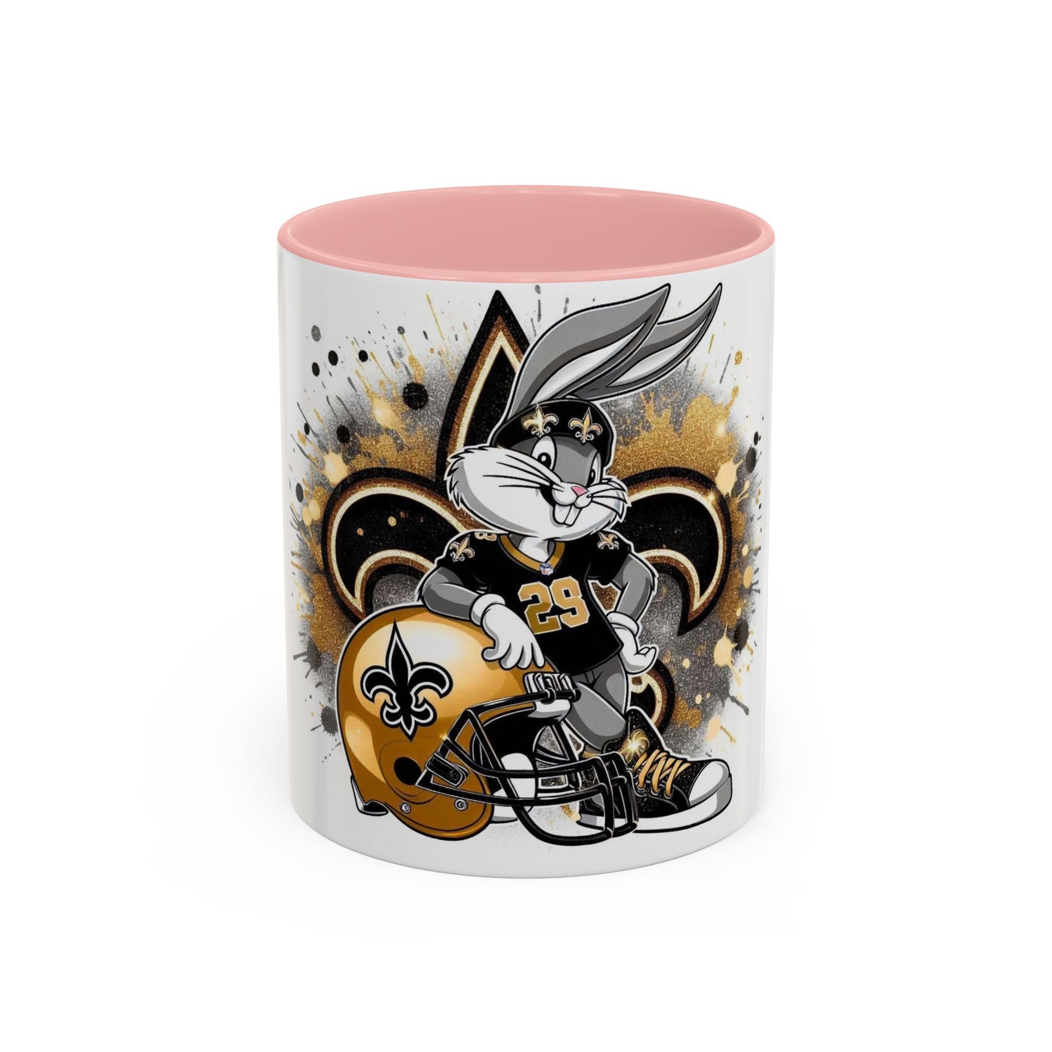 Football Bunny Fan Coffee Mug — Black & Gold Accent 11/15oz