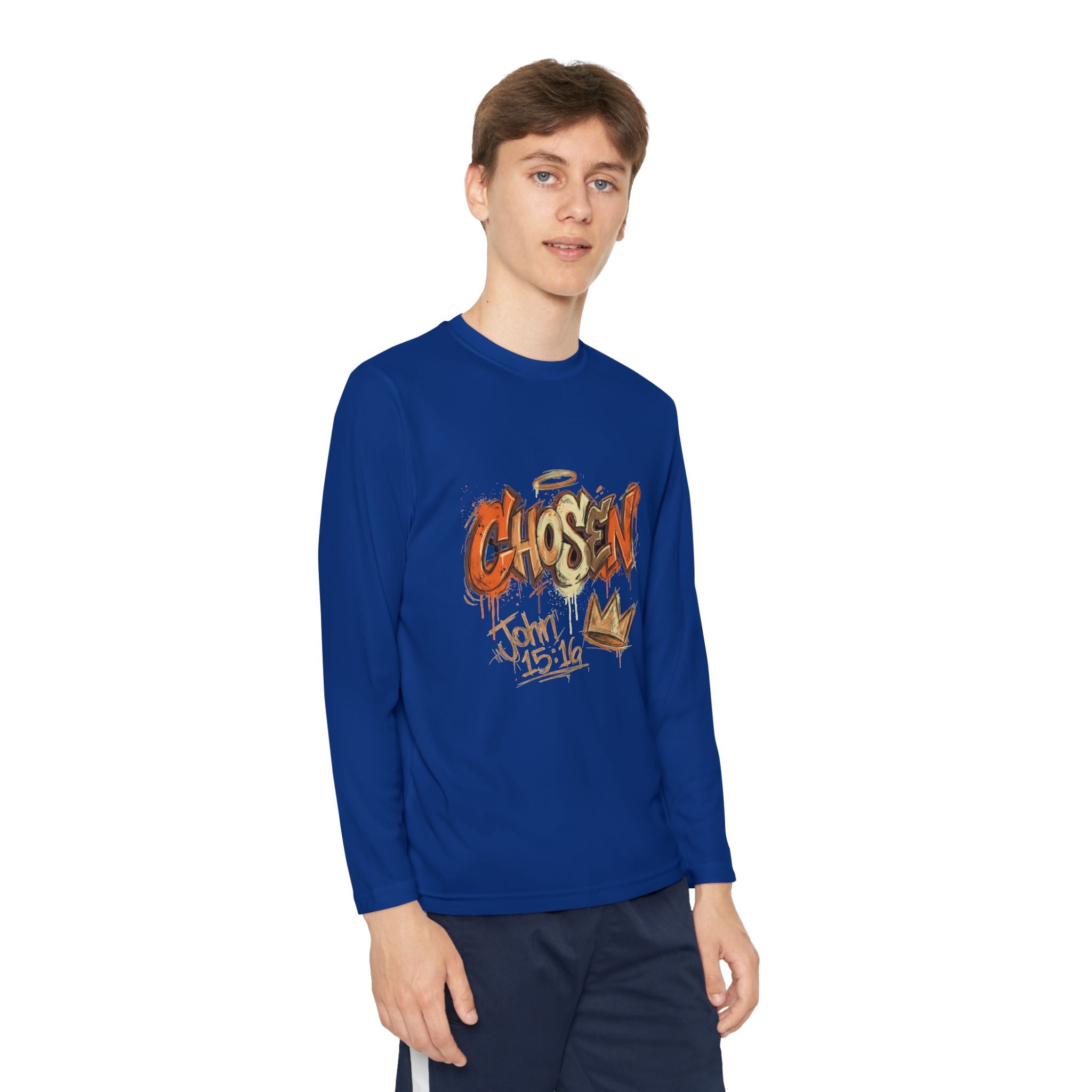 Youth Long Sleeve Tee — "Chosen" Graffiti Christian Shirt (John 15:16)