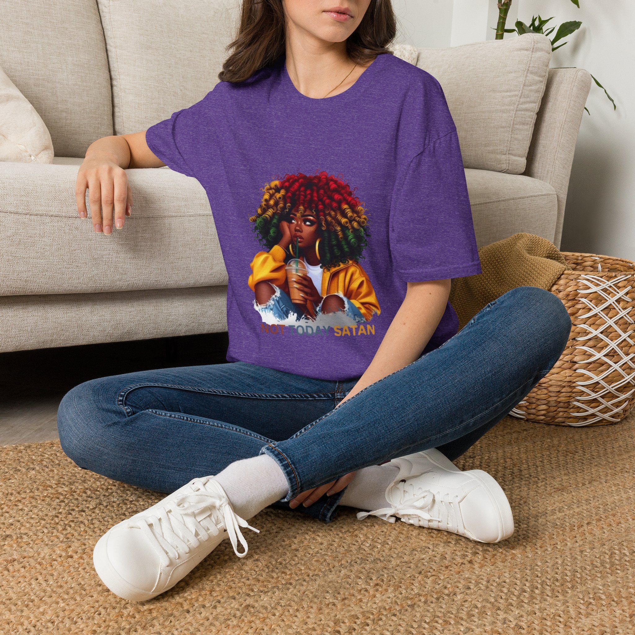 Not Today Satan graphic T-Shirt | Black Girl Magic afro illustration