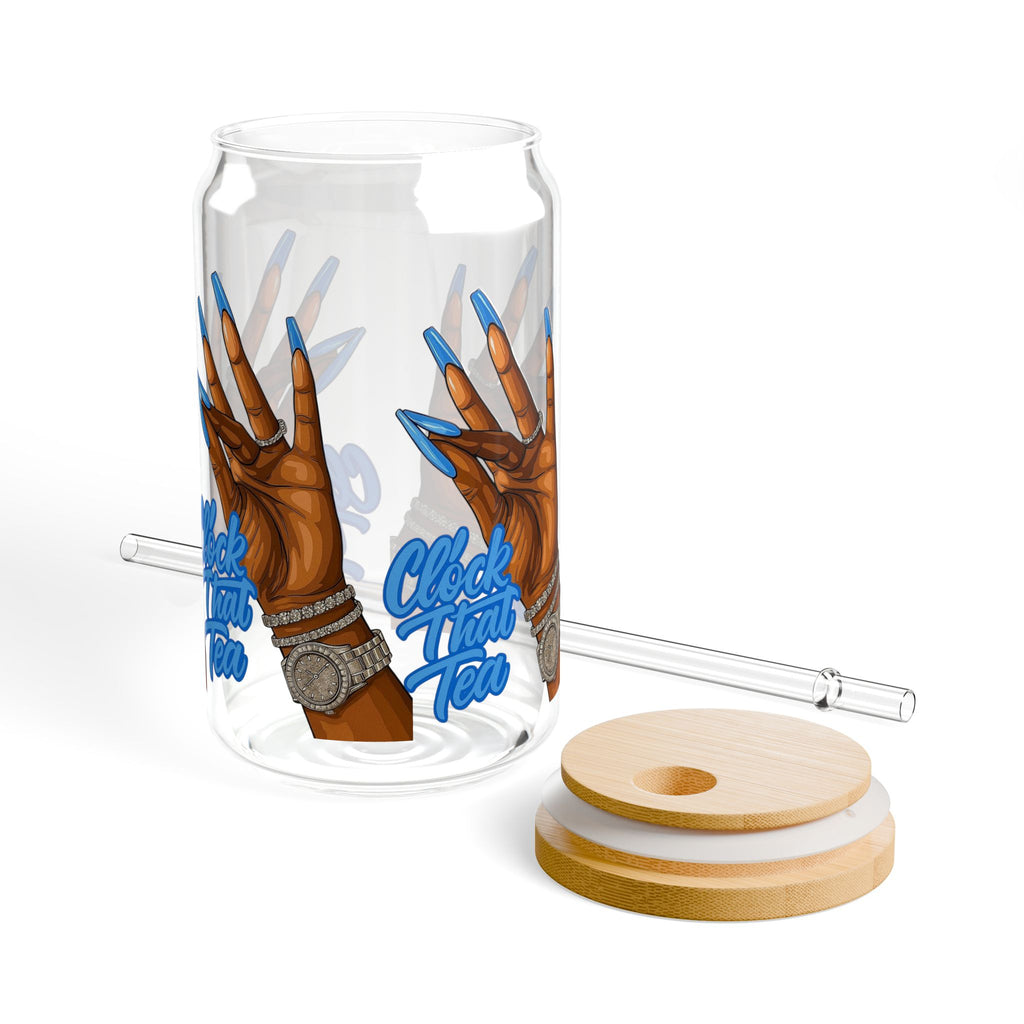 16oz Sipper Glass — 'Check Your Tone' Blue Nails Design