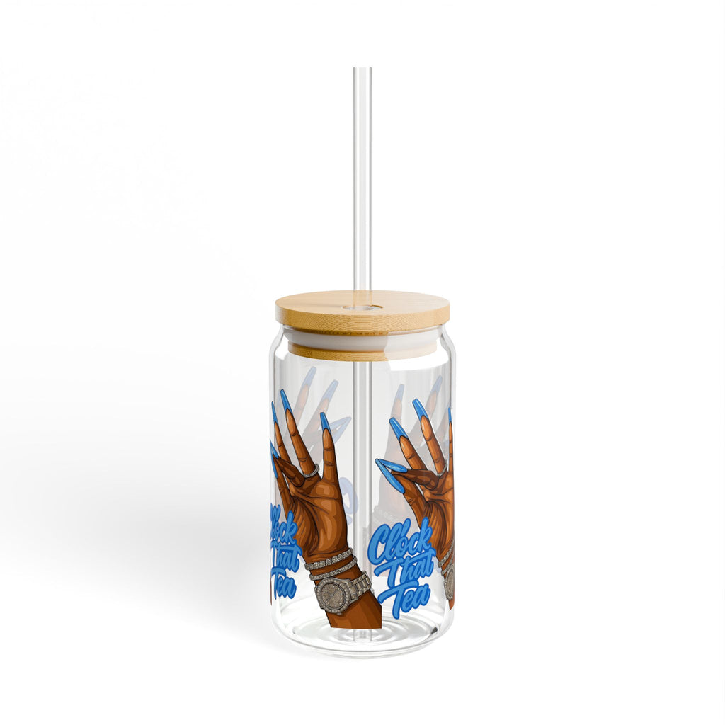 16oz Sipper Glass — 'Check Your Tone' Blue Nails Design