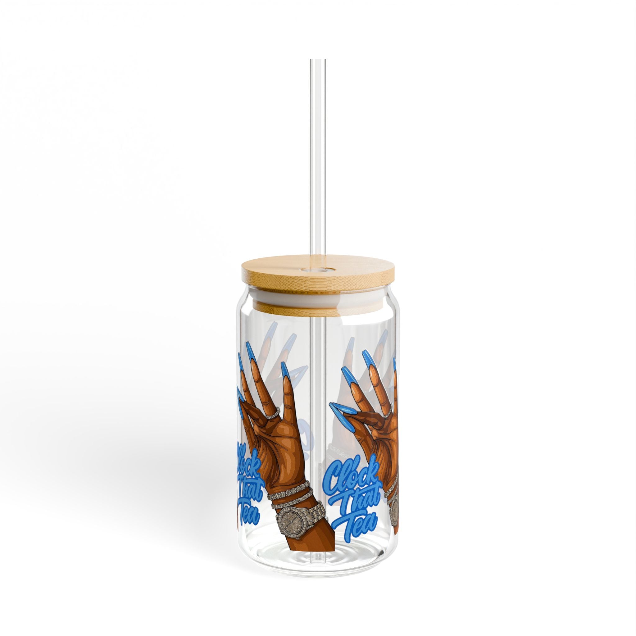 16oz Sipper Glass — 'Check Your Tone' Blue Nails Design
