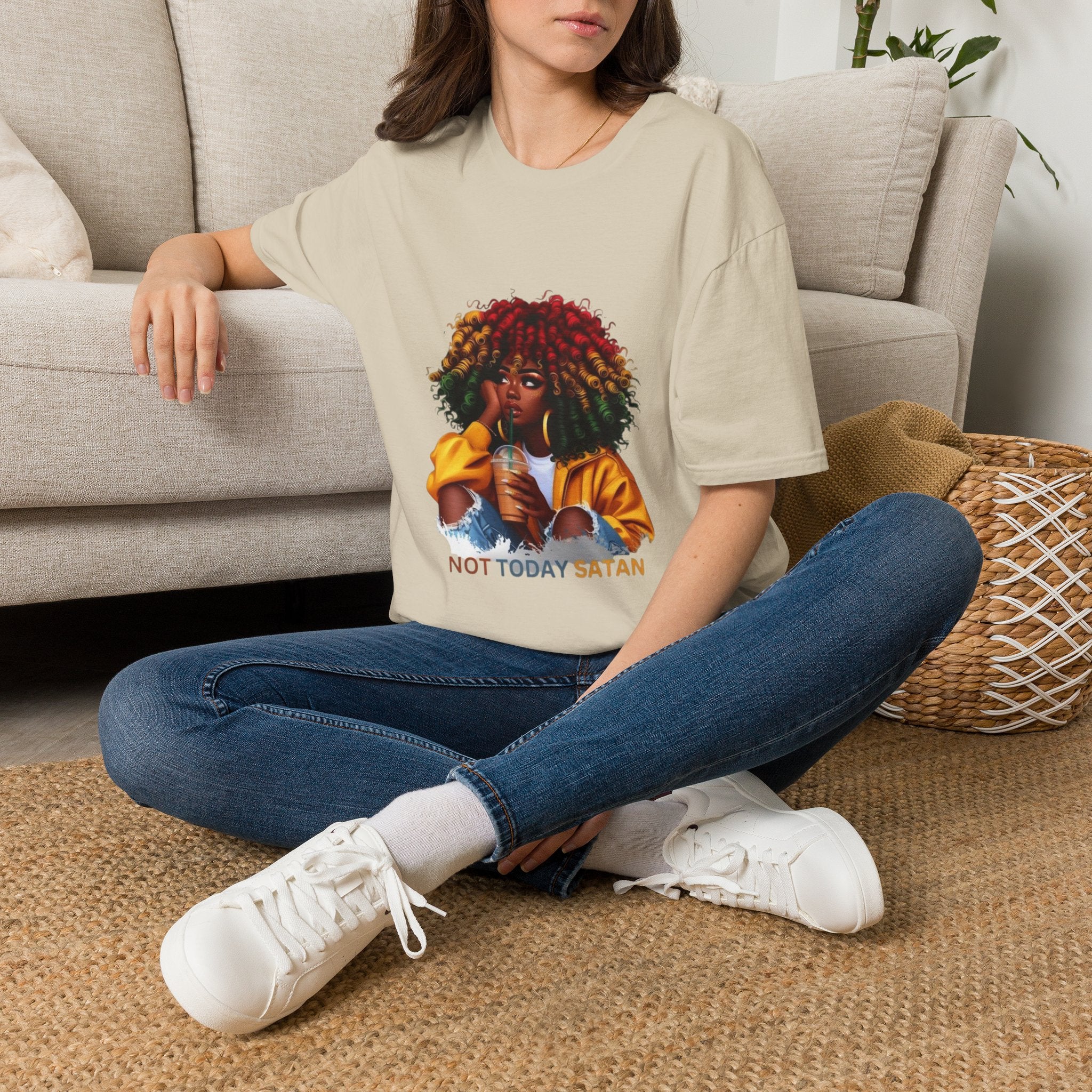 Not Today Satan graphic T-Shirt | Black Girl Magic afro illustration