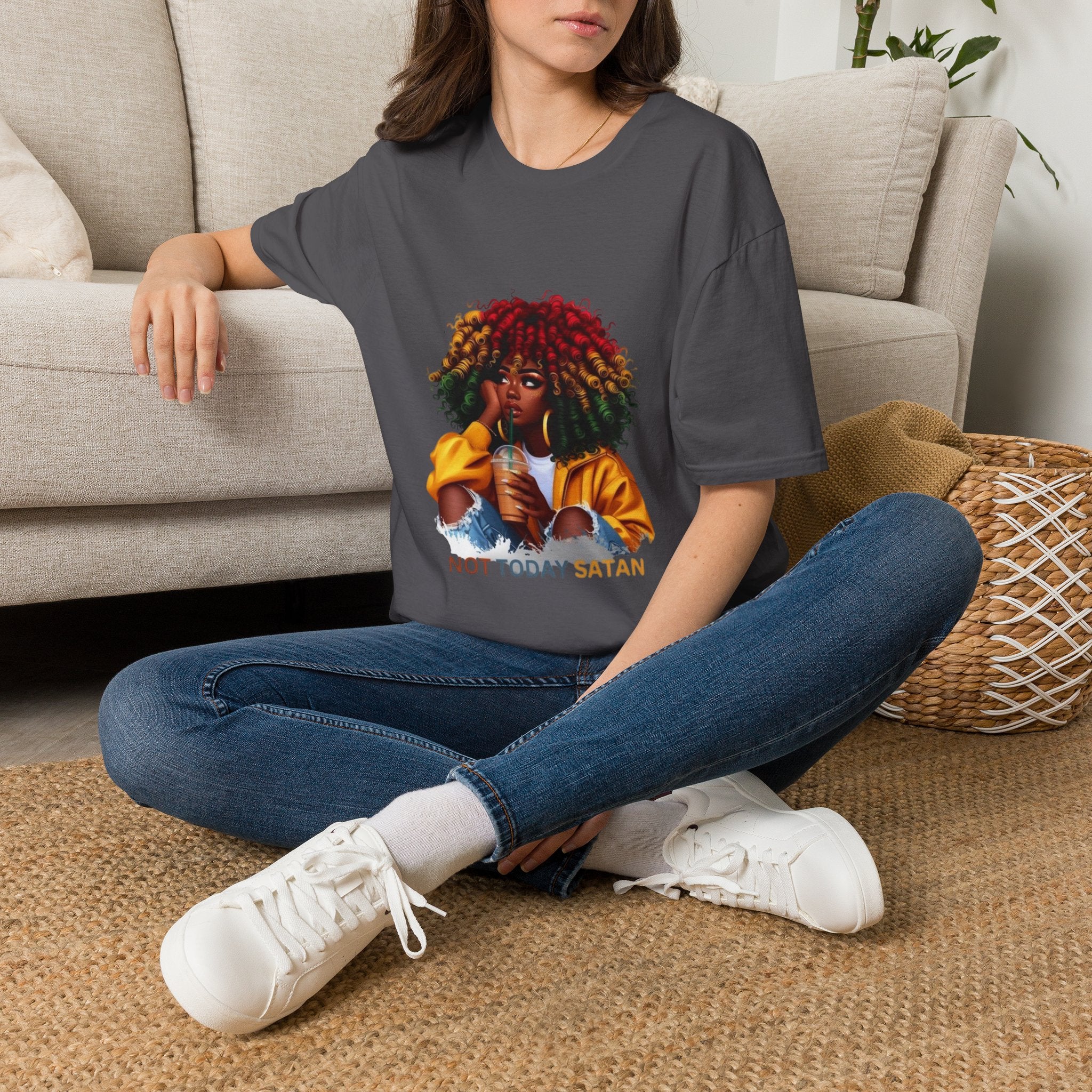 Not Today Satan graphic T-Shirt | Black Girl Magic afro illustration