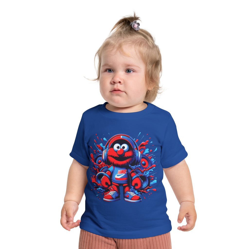 Baby T-Shirt — Cute Red Fuzzy Character DJ Graphic Tee for Infants