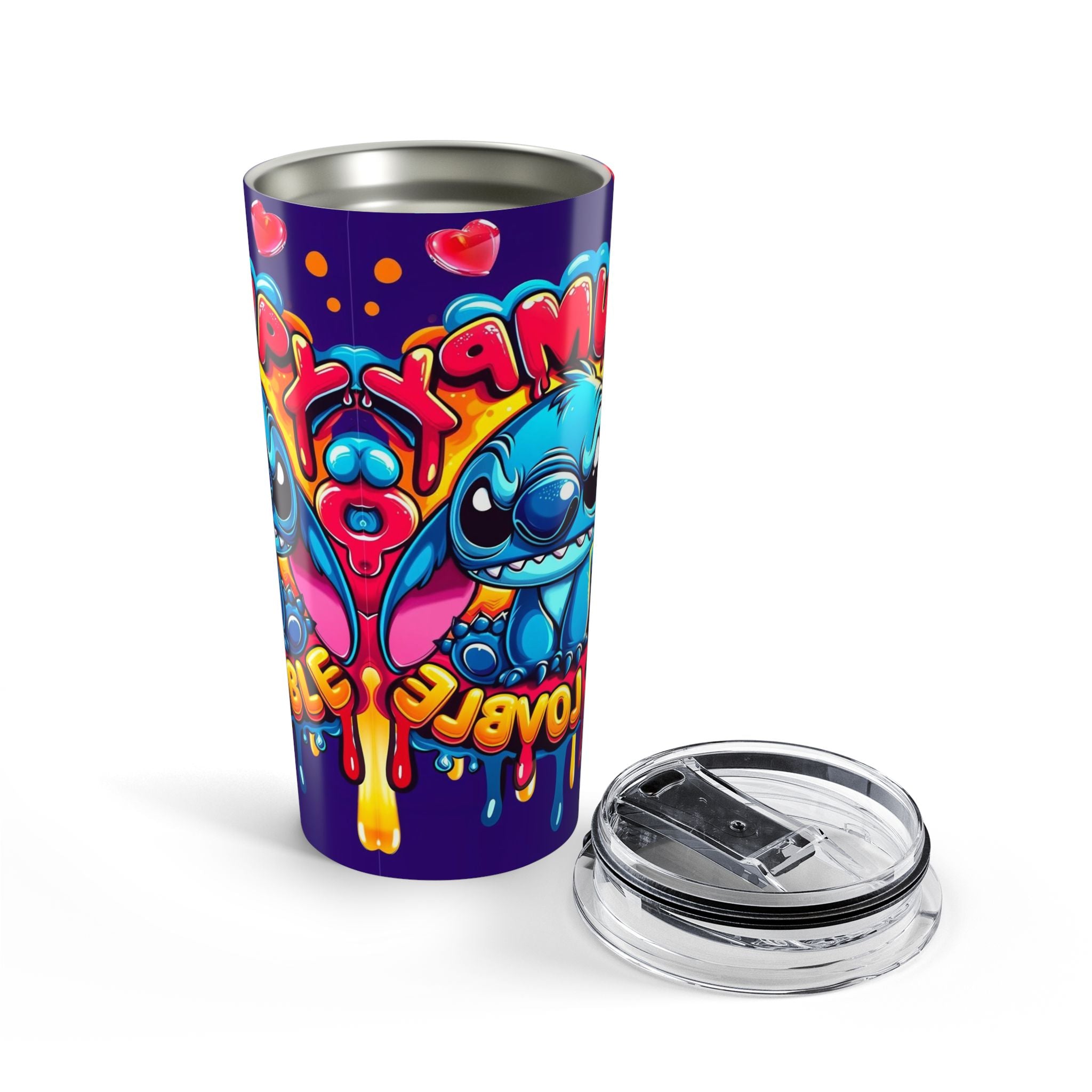 20oz Stitch Tumbler — Colorful Graffiti Heart Design