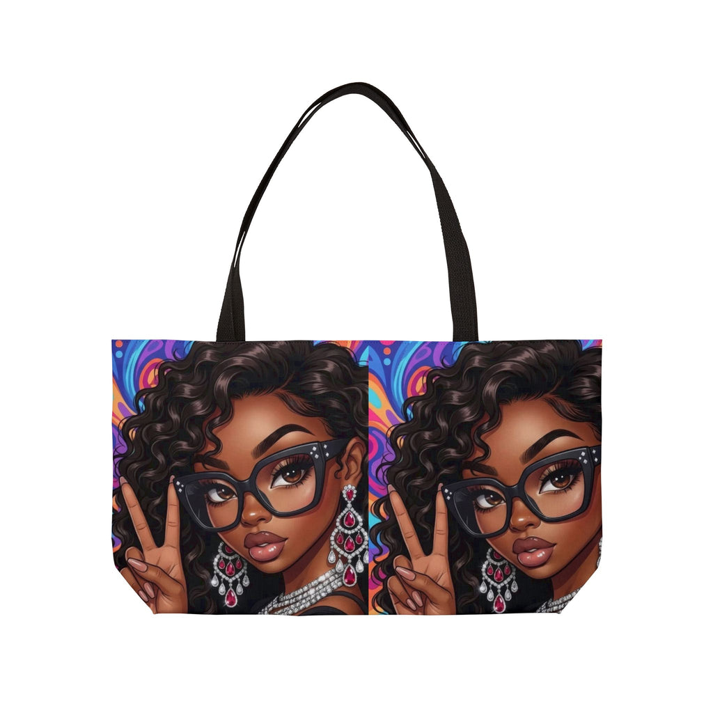 Weekender Tote Bag — Afro Chic Girl Peace Sign Printed Beach & Travel Tote
