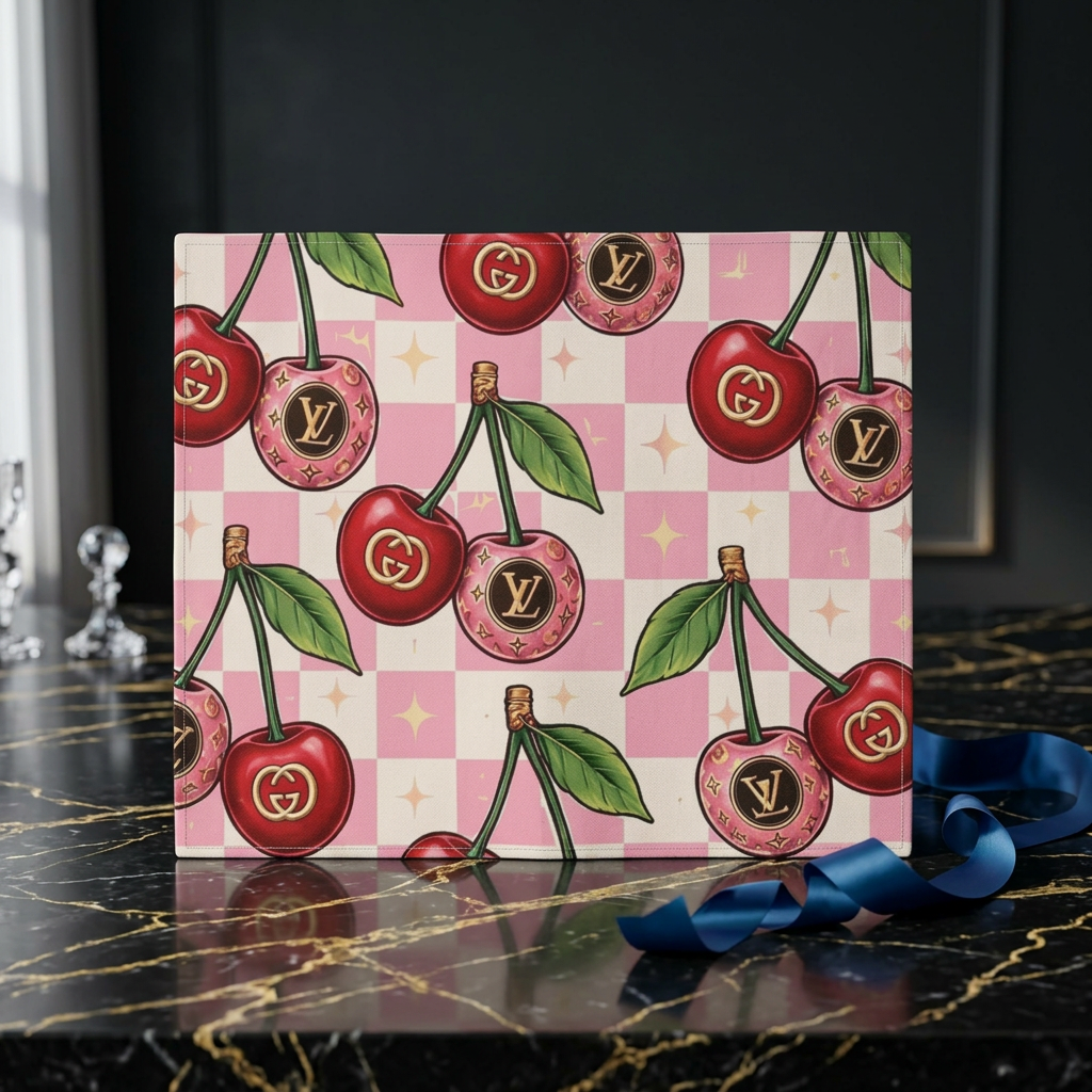 Cherry Luxe Blanket — Pink Checkerboard Cherry Pattern Cozy Throw