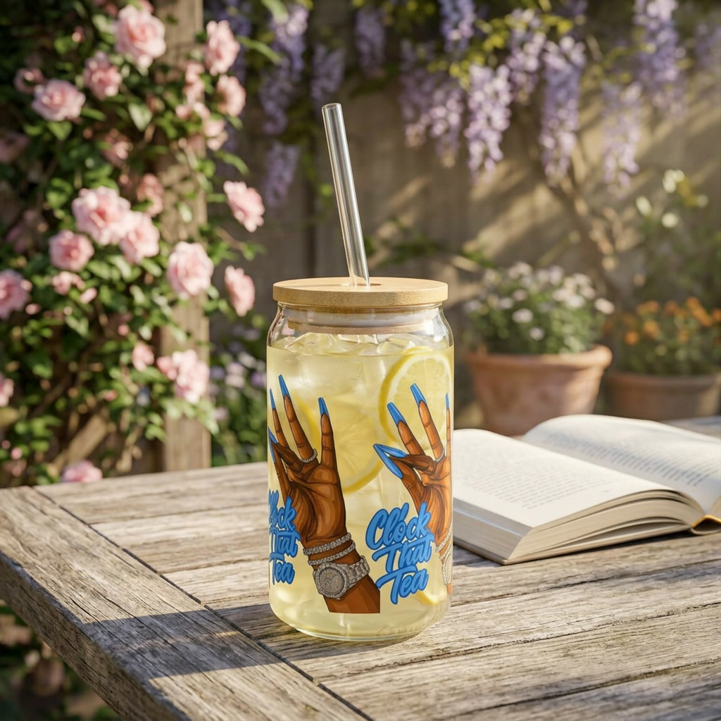 16oz Sipper Glass — 'Check Your Tone' Blue Nails Design