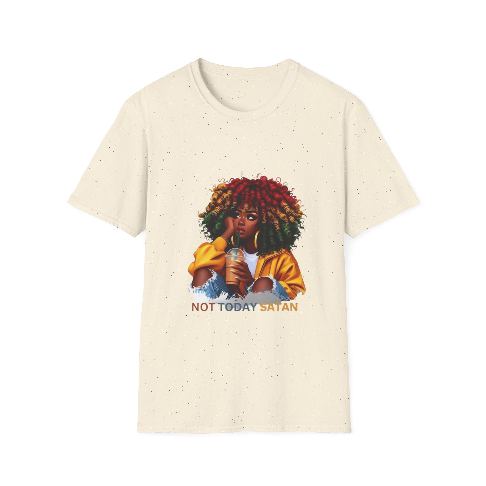 Not Today Satan graphic T-Shirt | Black Girl Magic afro illustration