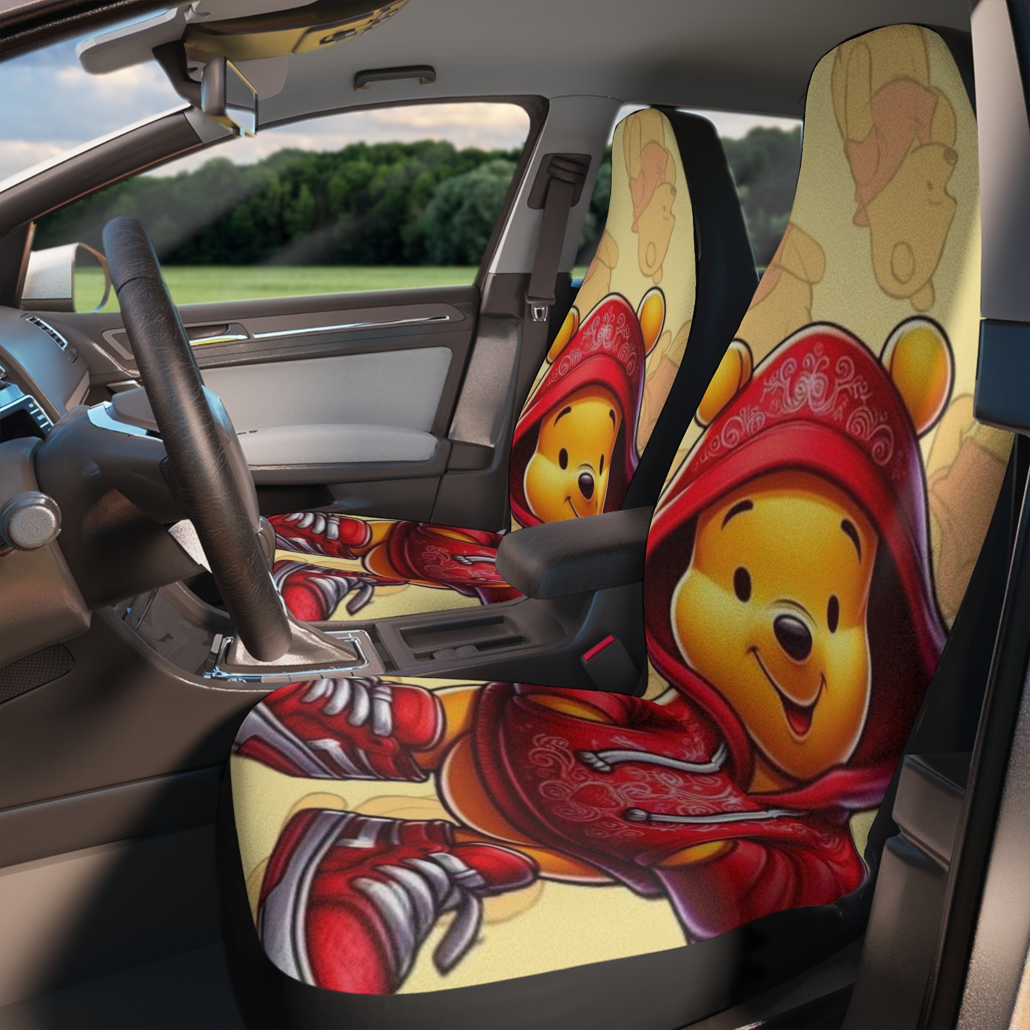 Winnie the Pooh Streetwear Car Seat Covers – Cute Red Hoodie Design