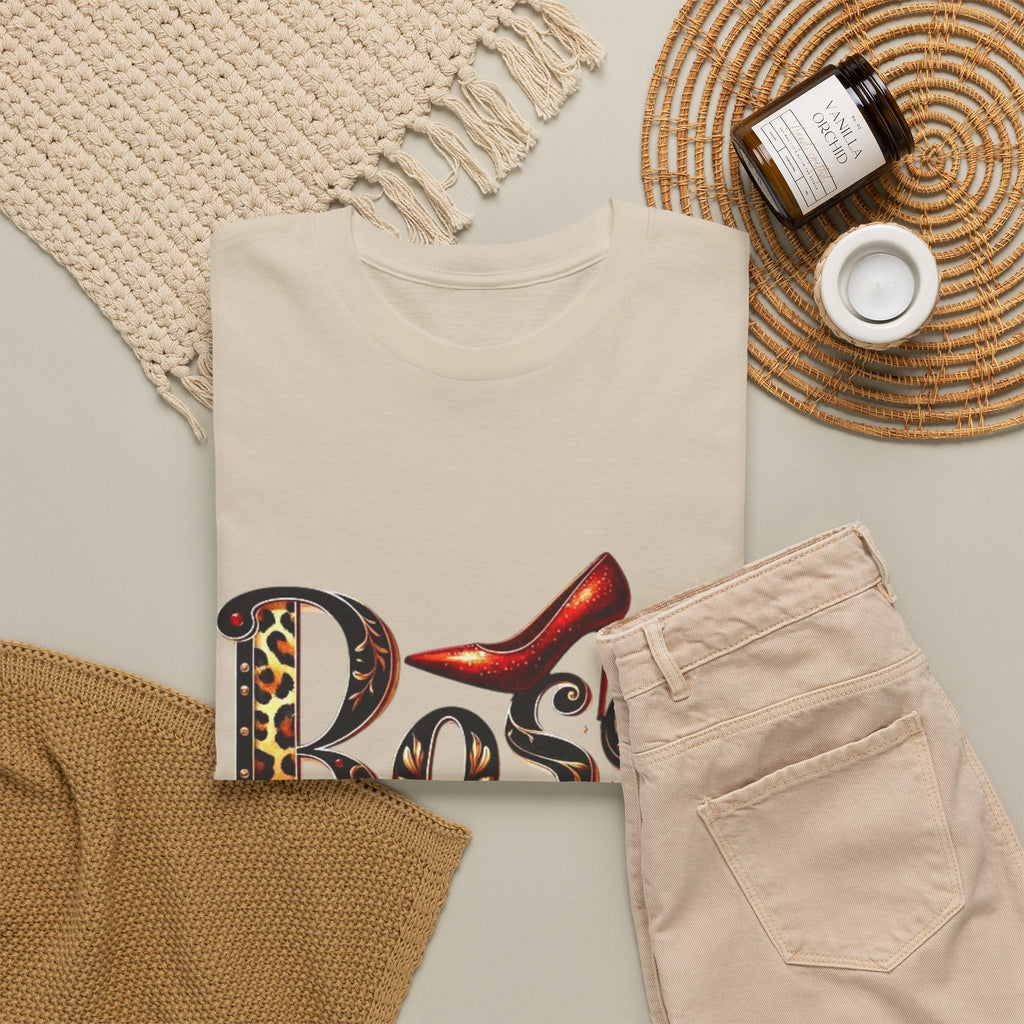 Boss Lady graphic Tee | Leopard print script, red stiletto, lips