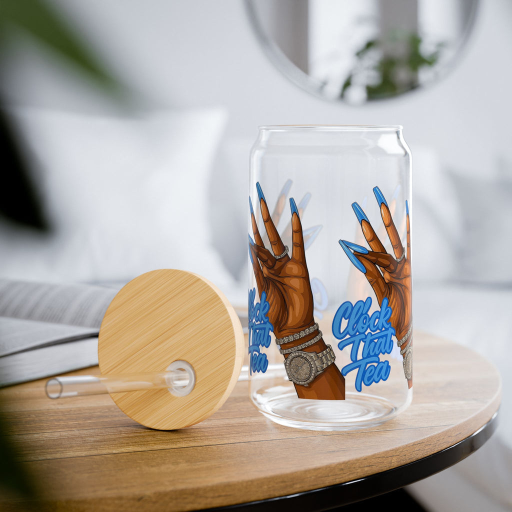 16oz Sipper Glass — 'Check Your Tone' Blue Nails Design