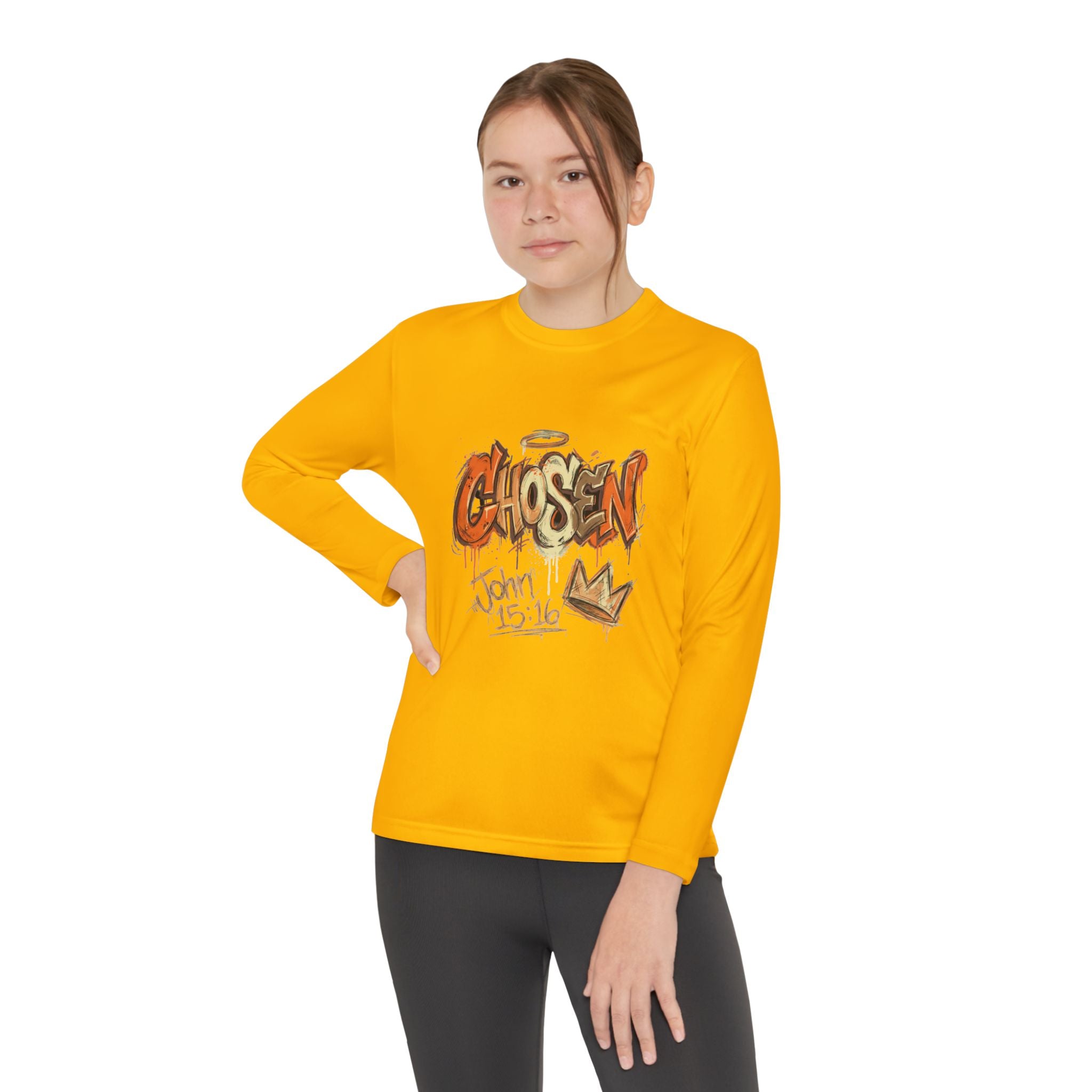 Youth Long Sleeve Tee — "Chosen" Graffiti Christian Shirt (John 15:16)