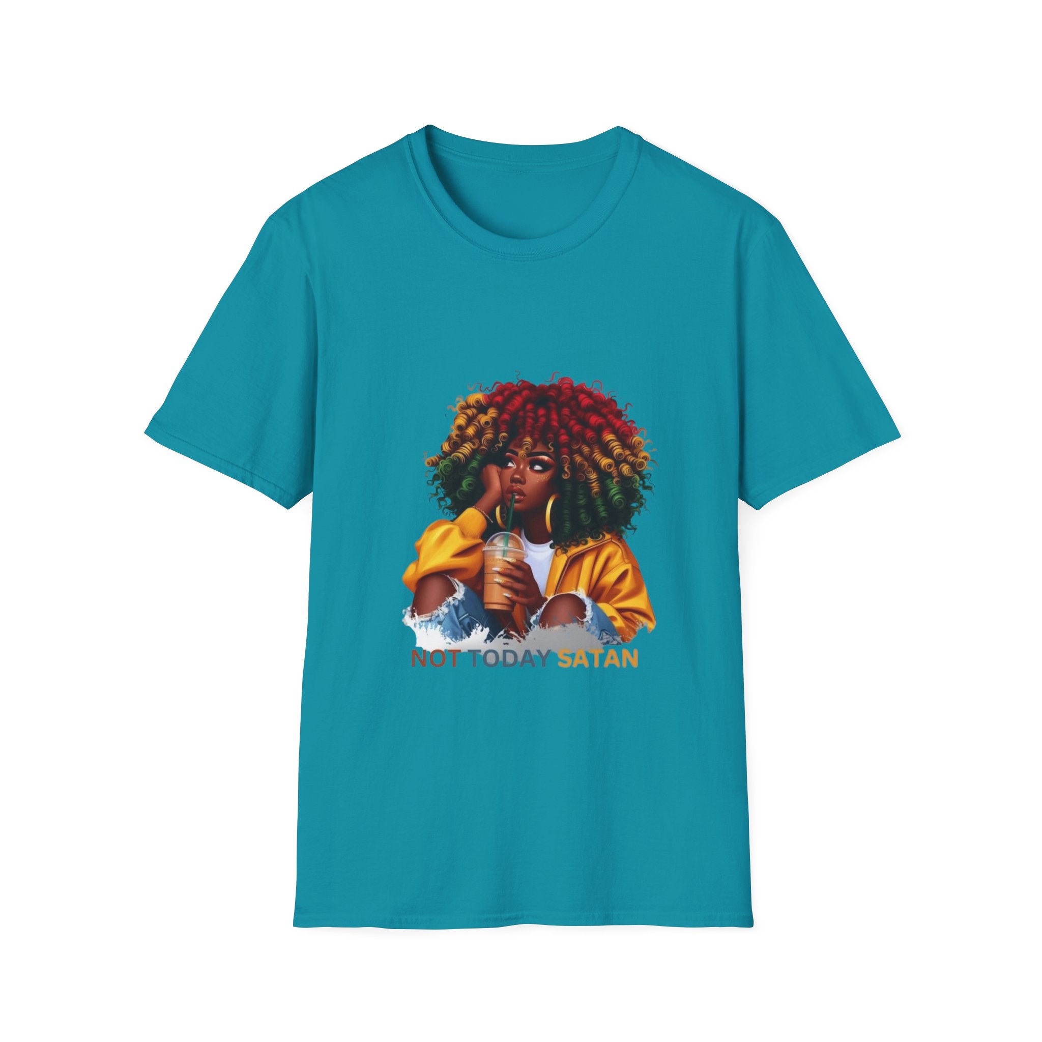 Not Today Satan graphic T-Shirt | Black Girl Magic afro illustration