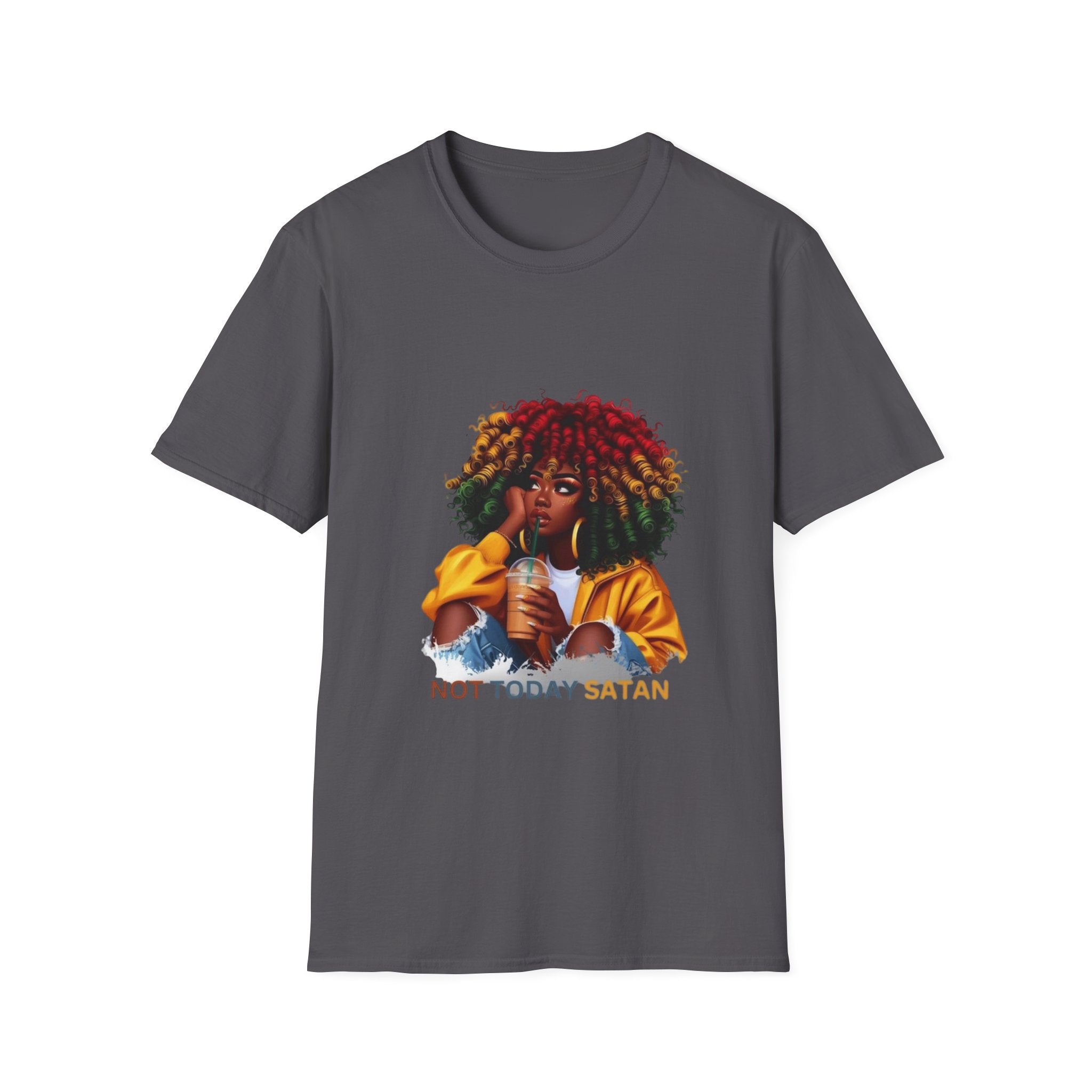 Not Today Satan graphic T-Shirt | Black Girl Magic afro illustration