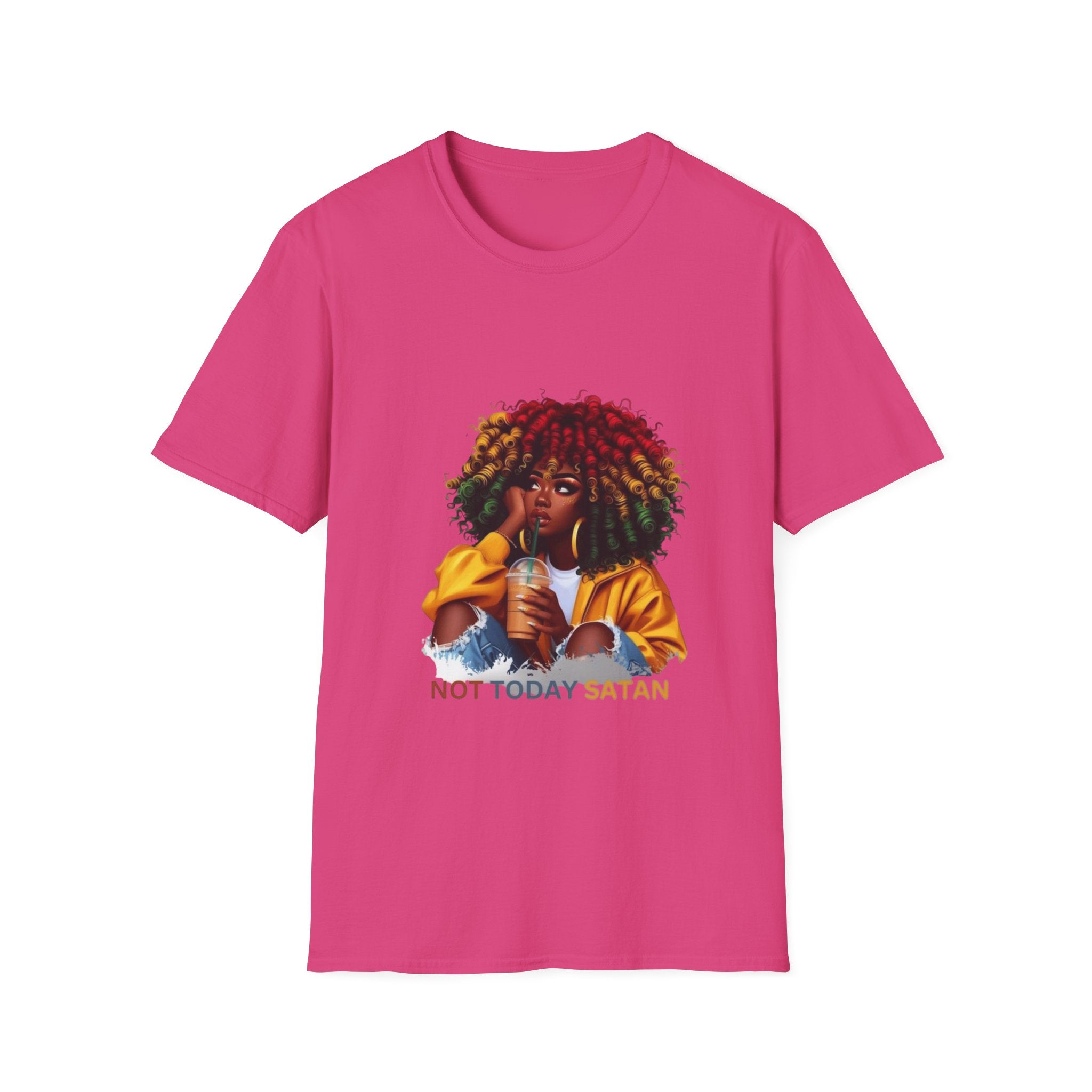 Not Today Satan graphic T-Shirt | Black Girl Magic afro illustration