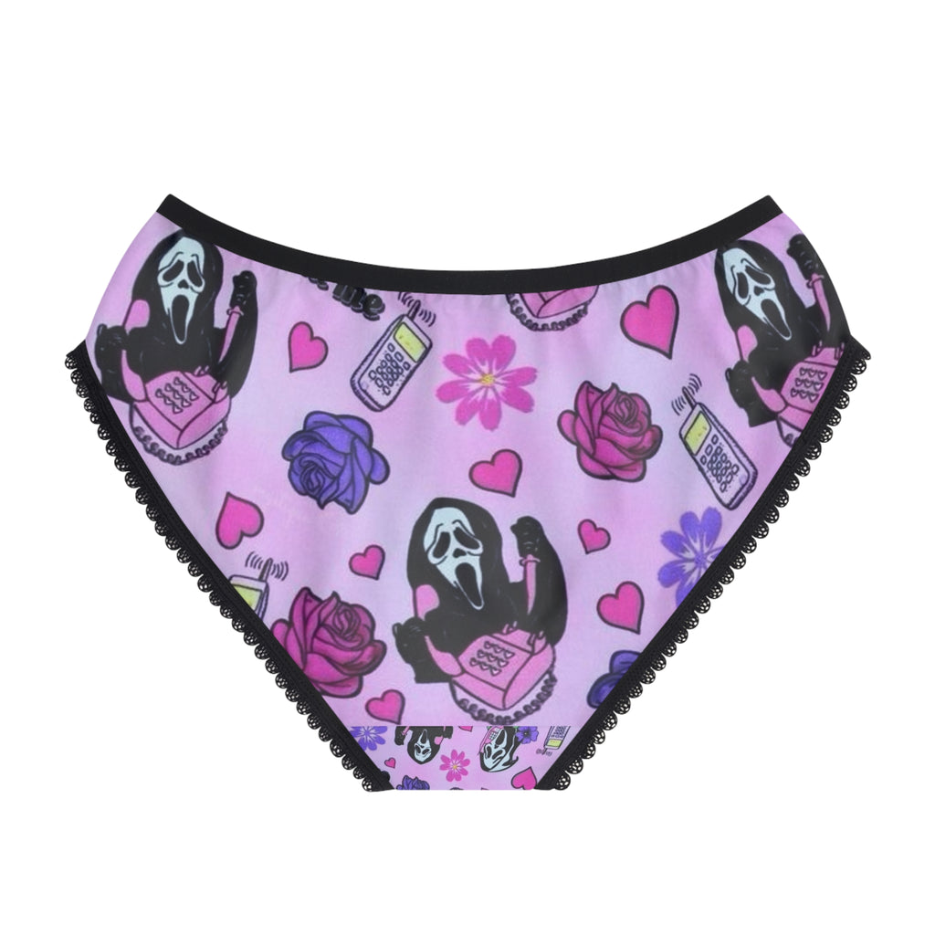 Scream Movie Pattern Women's Briefs — Pink Gothic Floral & Phone Print