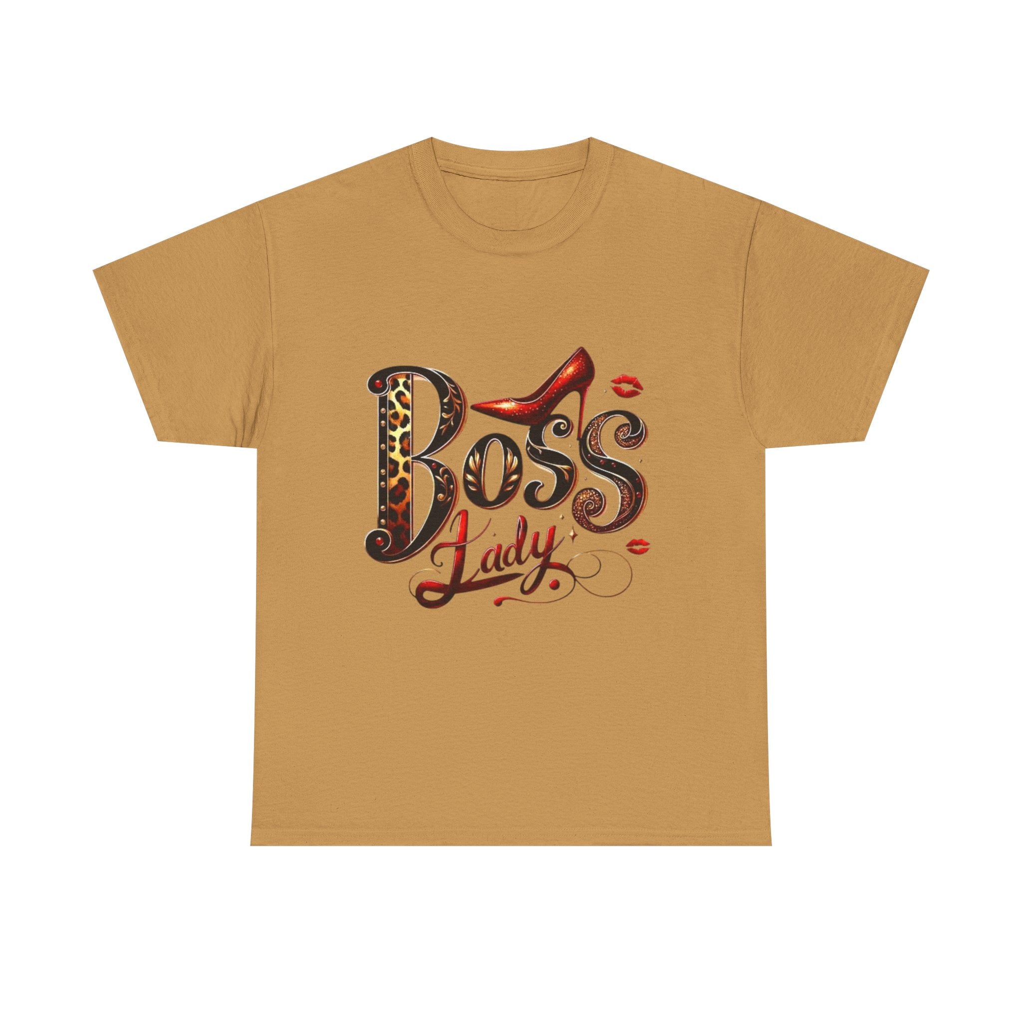 Boss Lady graphic Tee | Leopard print script, red stiletto, lips