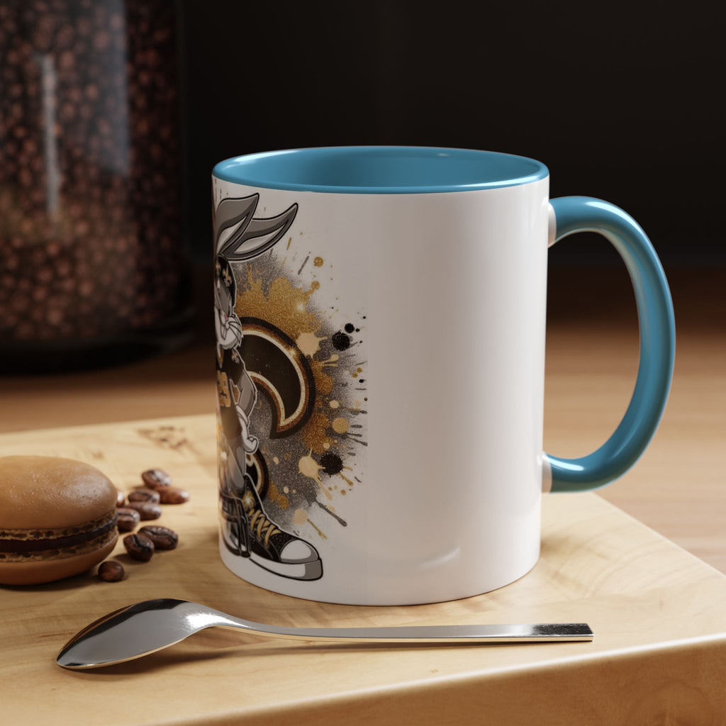Football Bunny Fan Coffee Mug — Black & Gold Accent 11/15oz