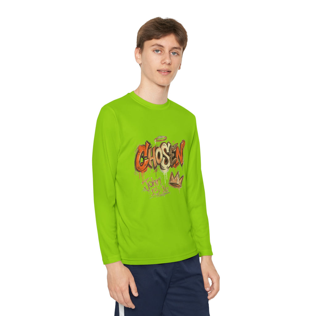 Youth Long Sleeve Tee — "Chosen" Graffiti Christian Shirt (John 15:16)