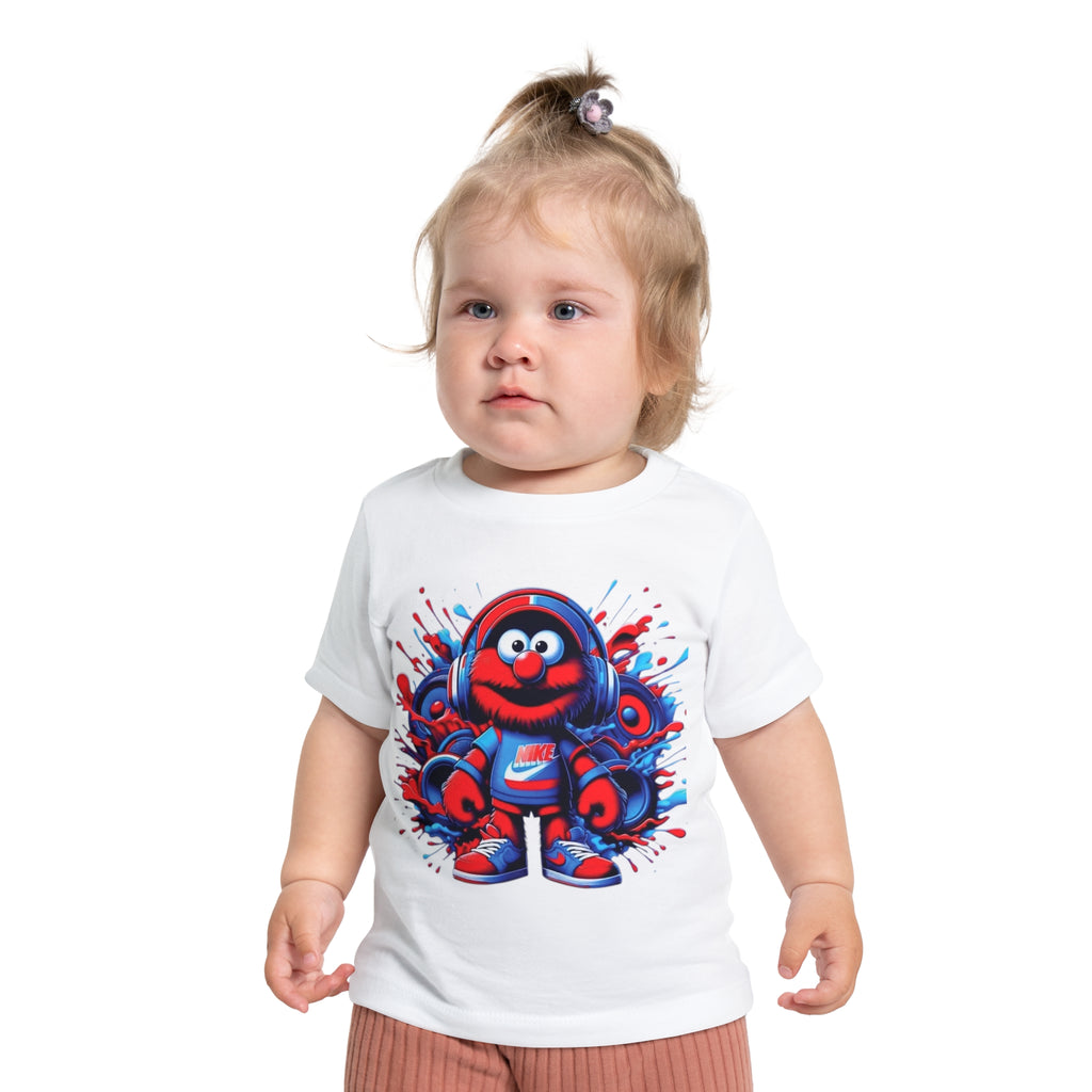 Baby T-Shirt — Cute Red Fuzzy Character DJ Graphic Tee for Infants