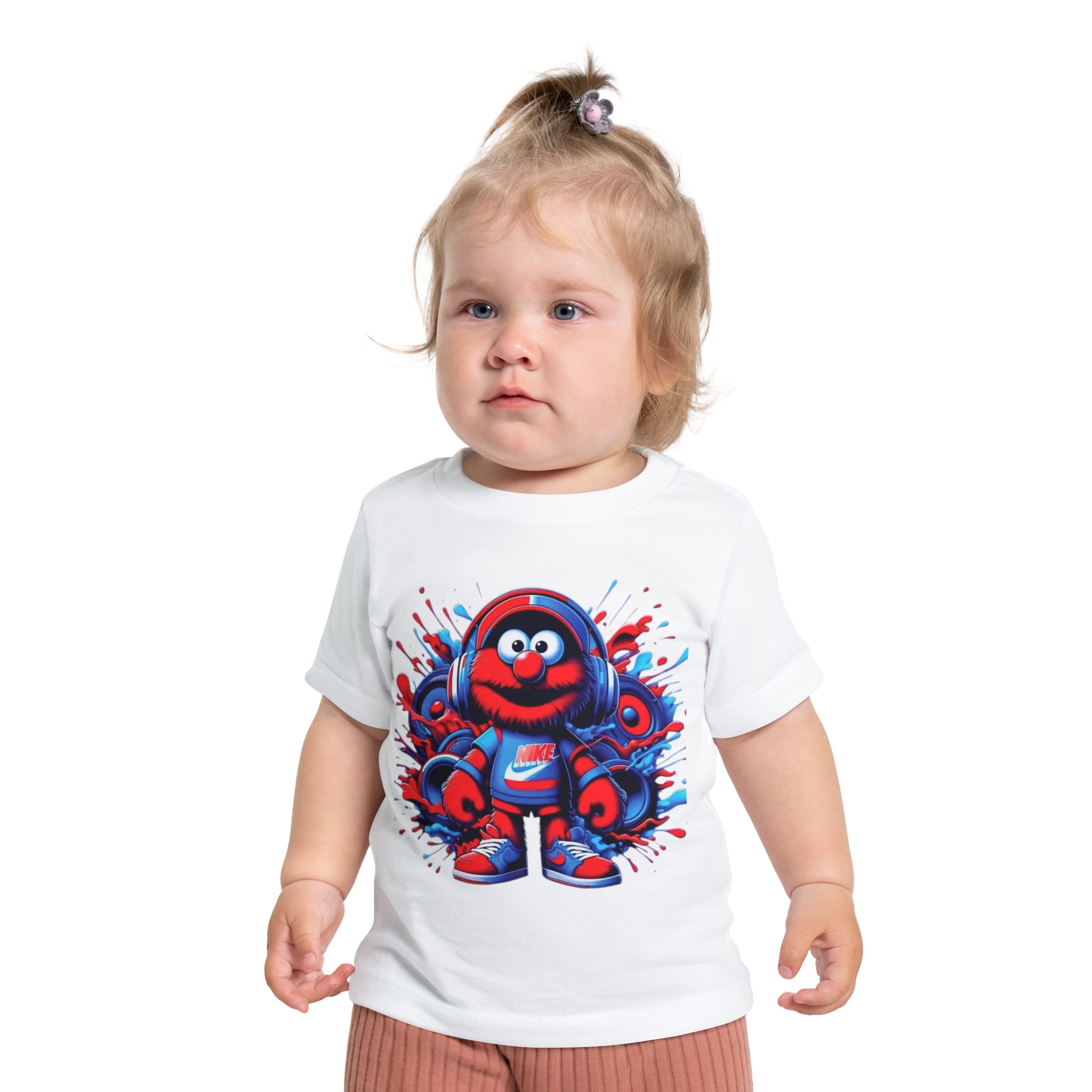 Baby T-Shirt — Cute Red Fuzzy Character DJ Graphic Tee for Infants