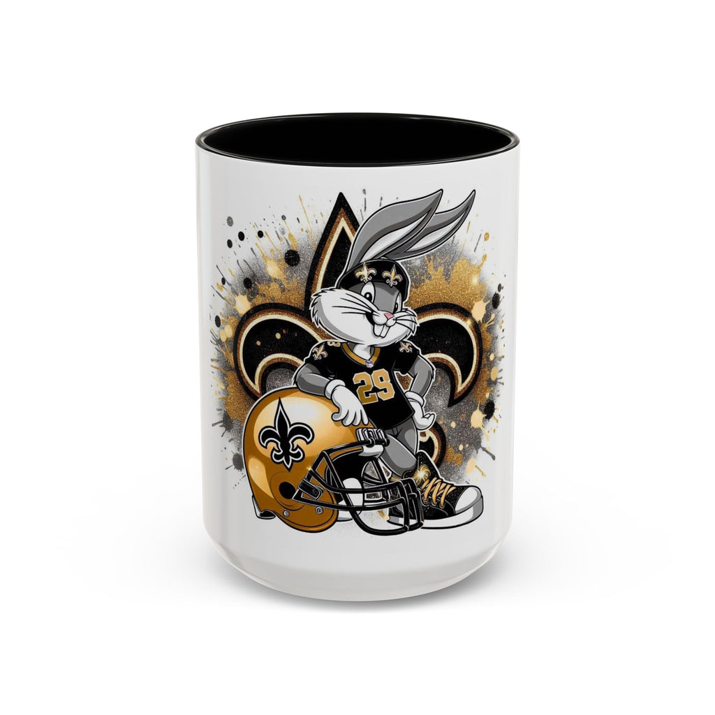 Football Bunny Fan Coffee Mug — Black & Gold Accent 11/15oz