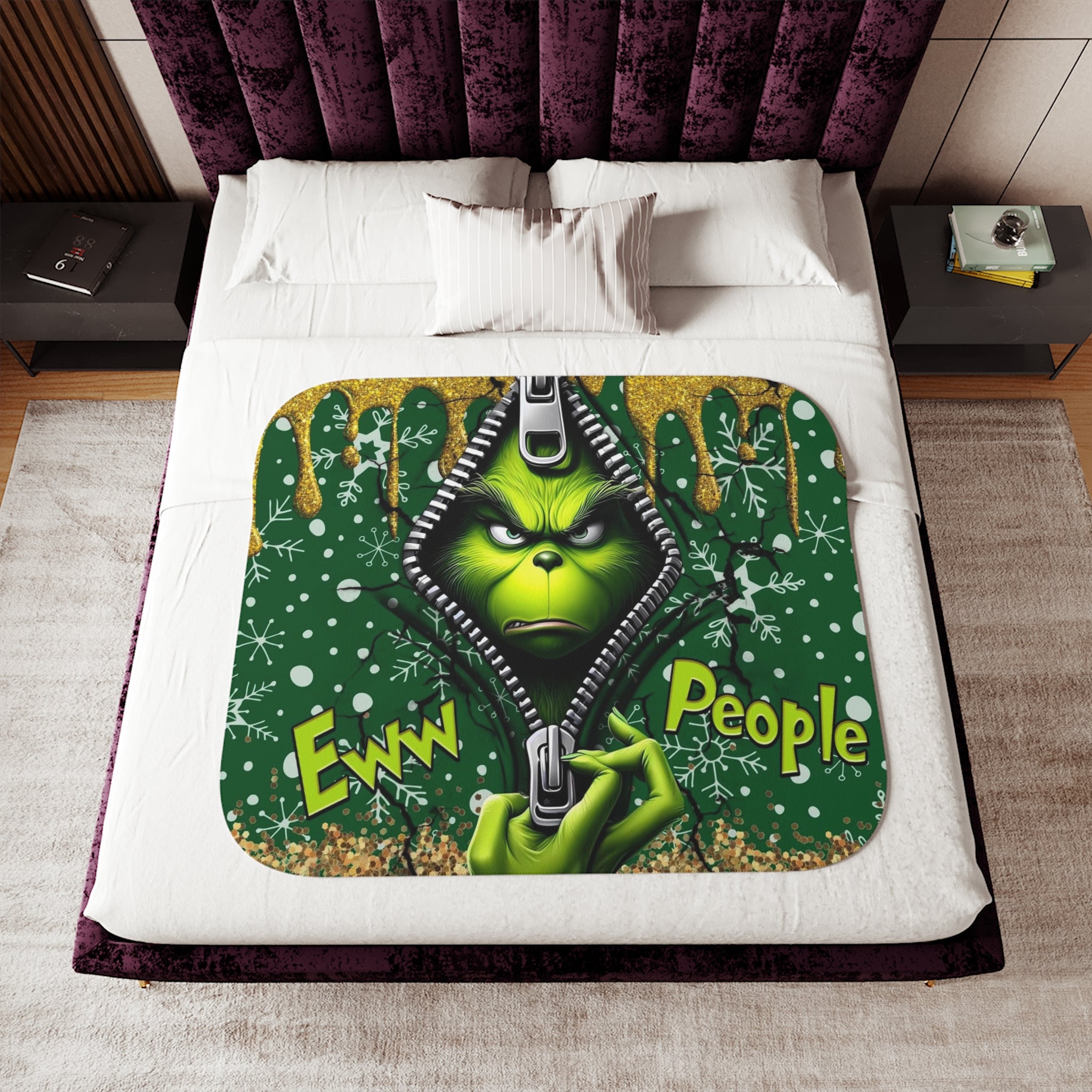 Grinch "Eww People" Sherpa Blanket — Cozy Holiday Anti-Social Throw