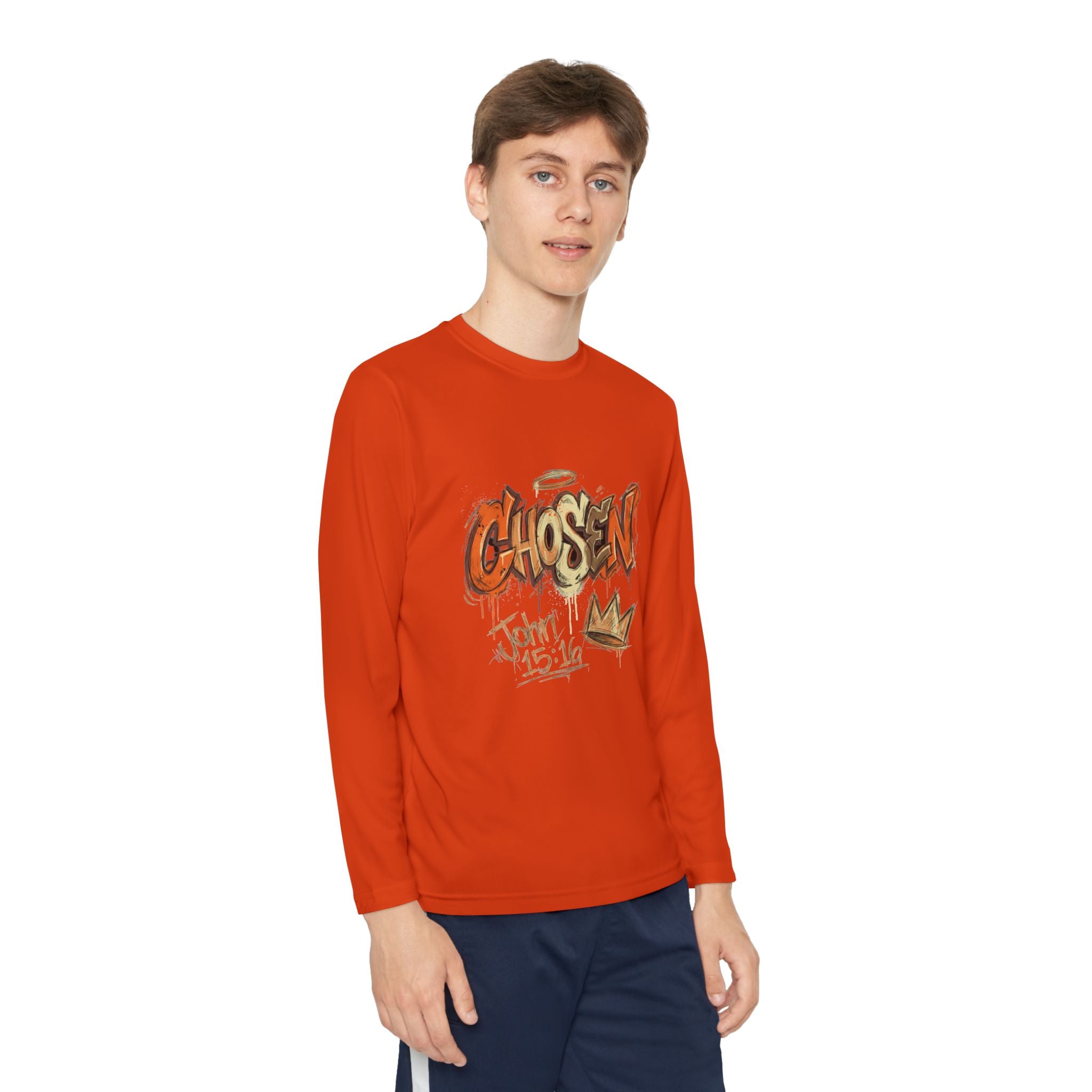 Youth Long Sleeve Tee — "Chosen" Graffiti Christian Shirt (John 15:16)