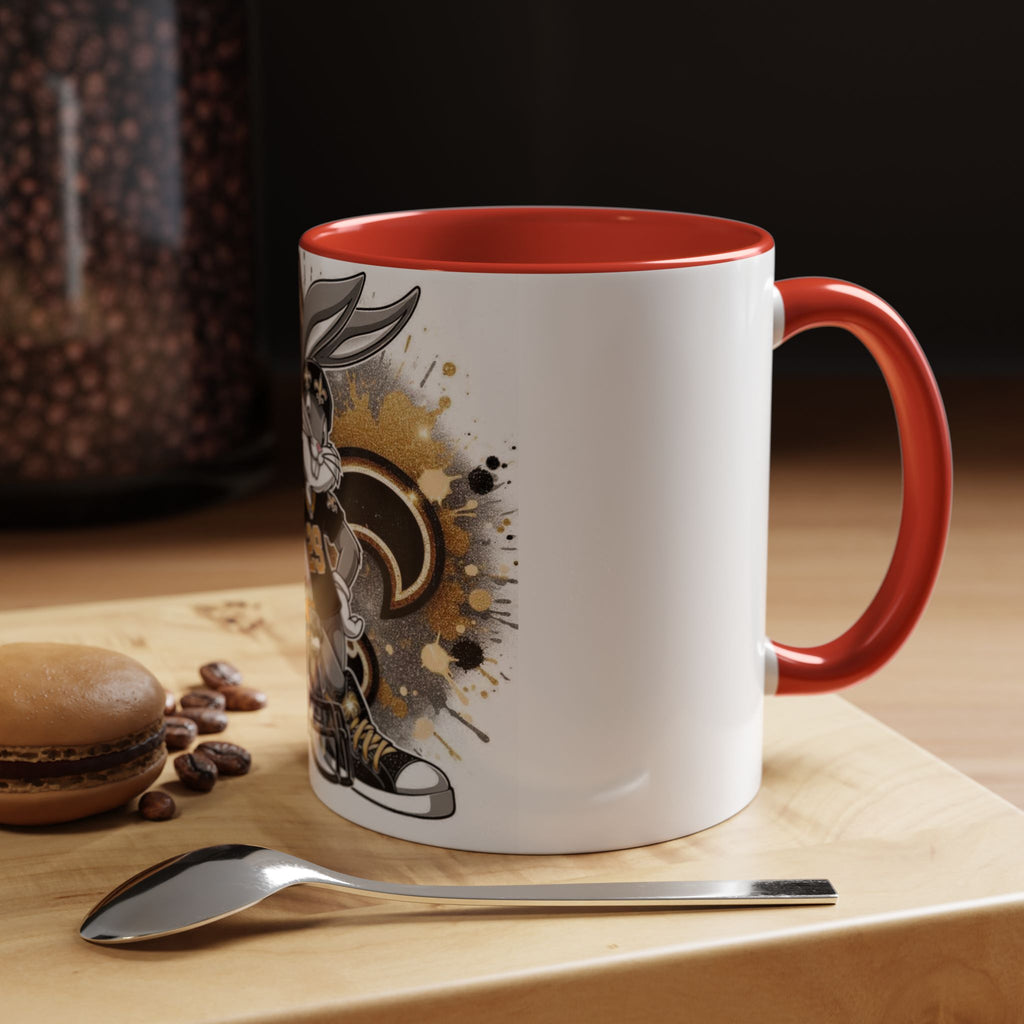Football Bunny Fan Coffee Mug — Black & Gold Accent 11/15oz