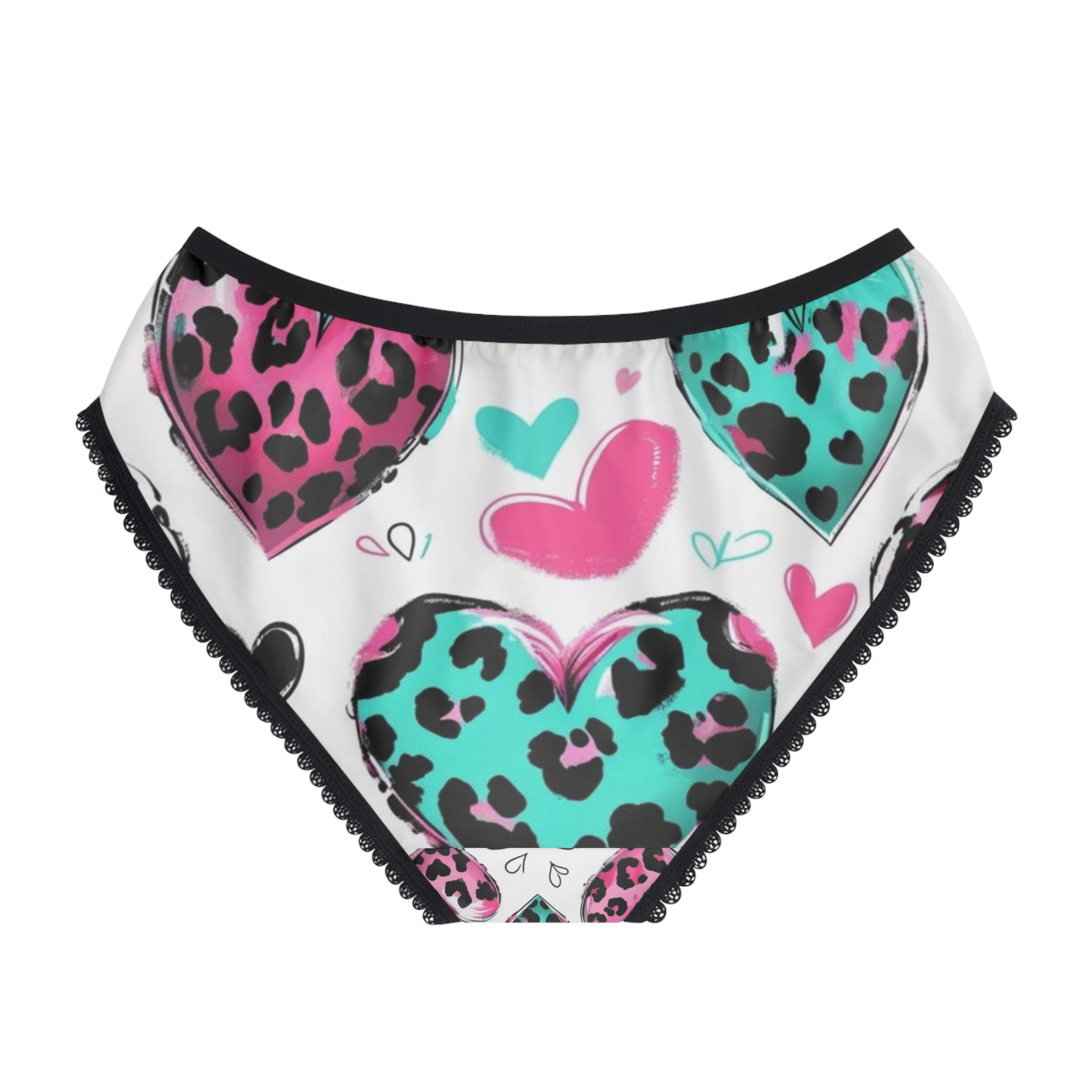 Heart Leopard Print Women's Briefs — Teal & Pink Cute Valentine Panties