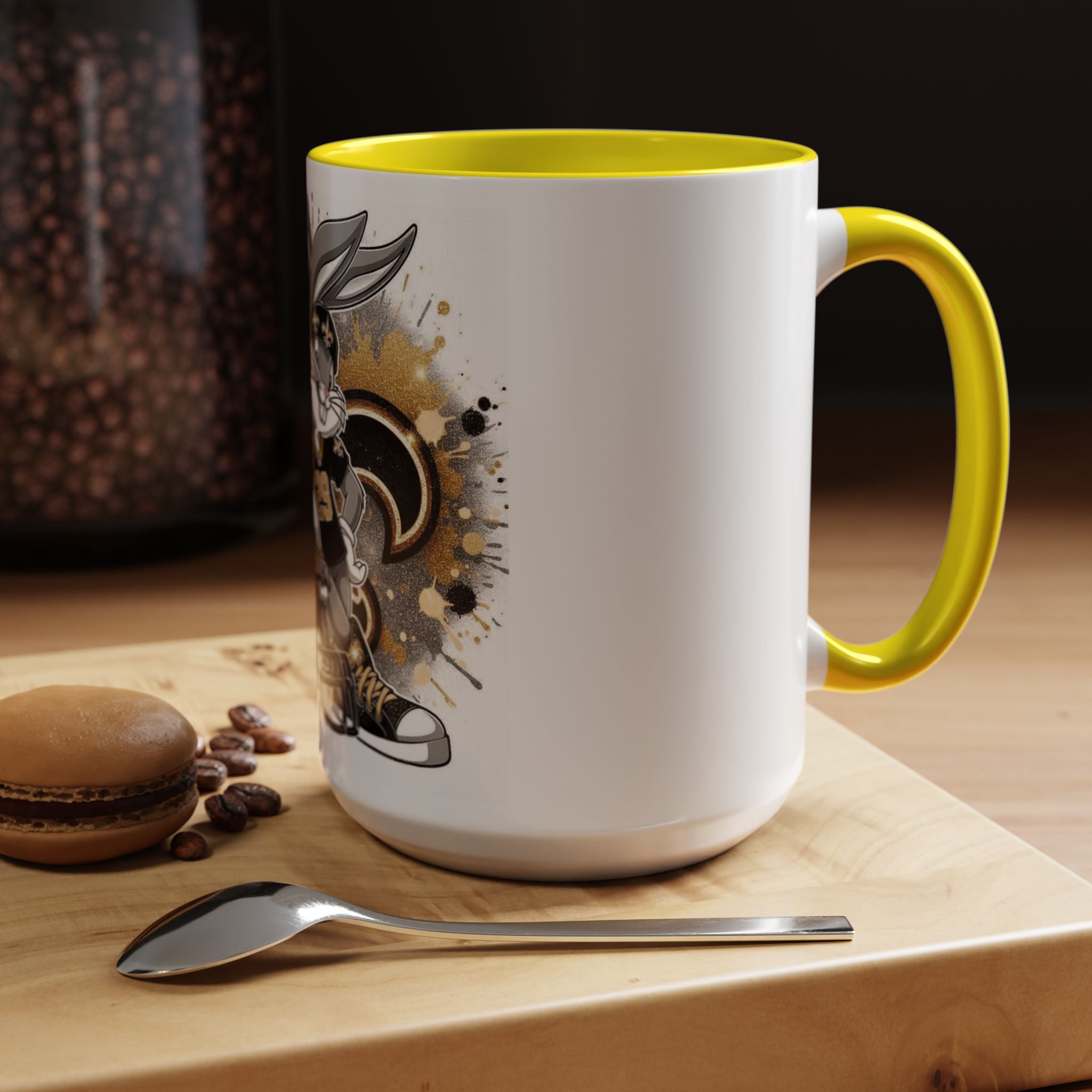 Football Bunny Fan Coffee Mug — Black & Gold Accent 11/15oz