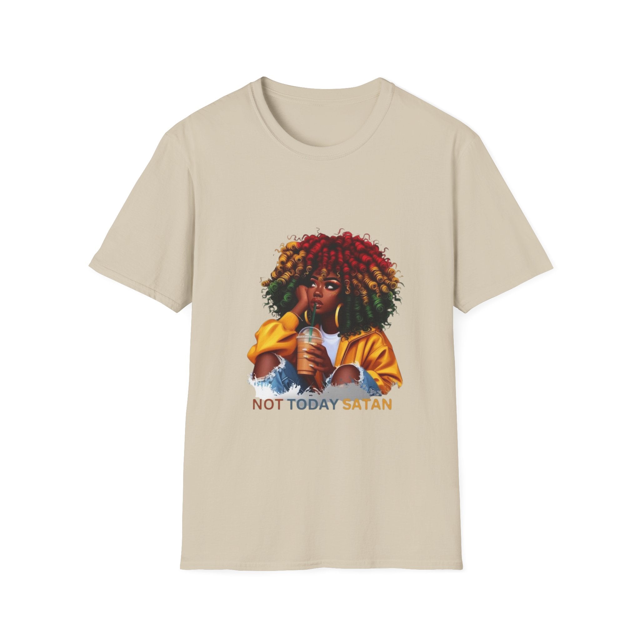 Not Today Satan graphic T-Shirt | Black Girl Magic afro illustration