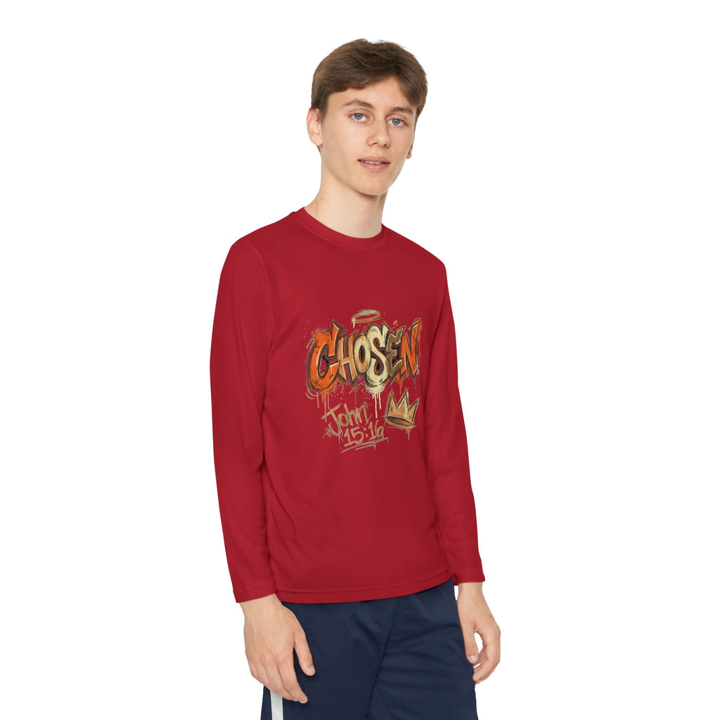 Youth Long Sleeve Tee — "Chosen" Graffiti Christian Shirt (John 15:16)