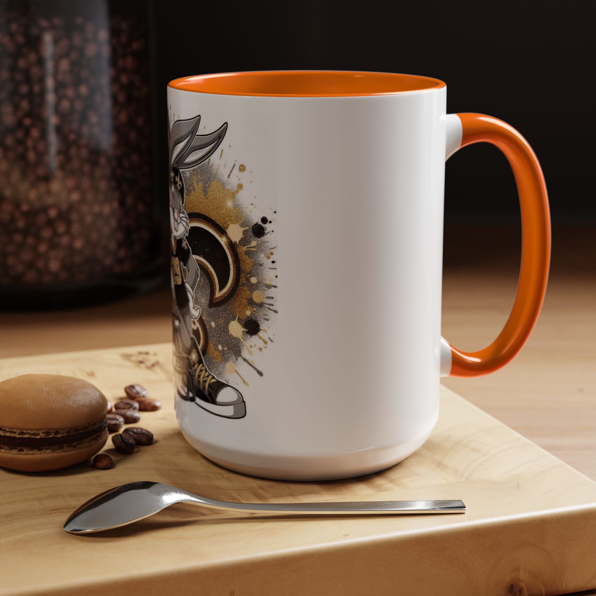 Football Bunny Fan Coffee Mug — Black & Gold Accent 11/15oz