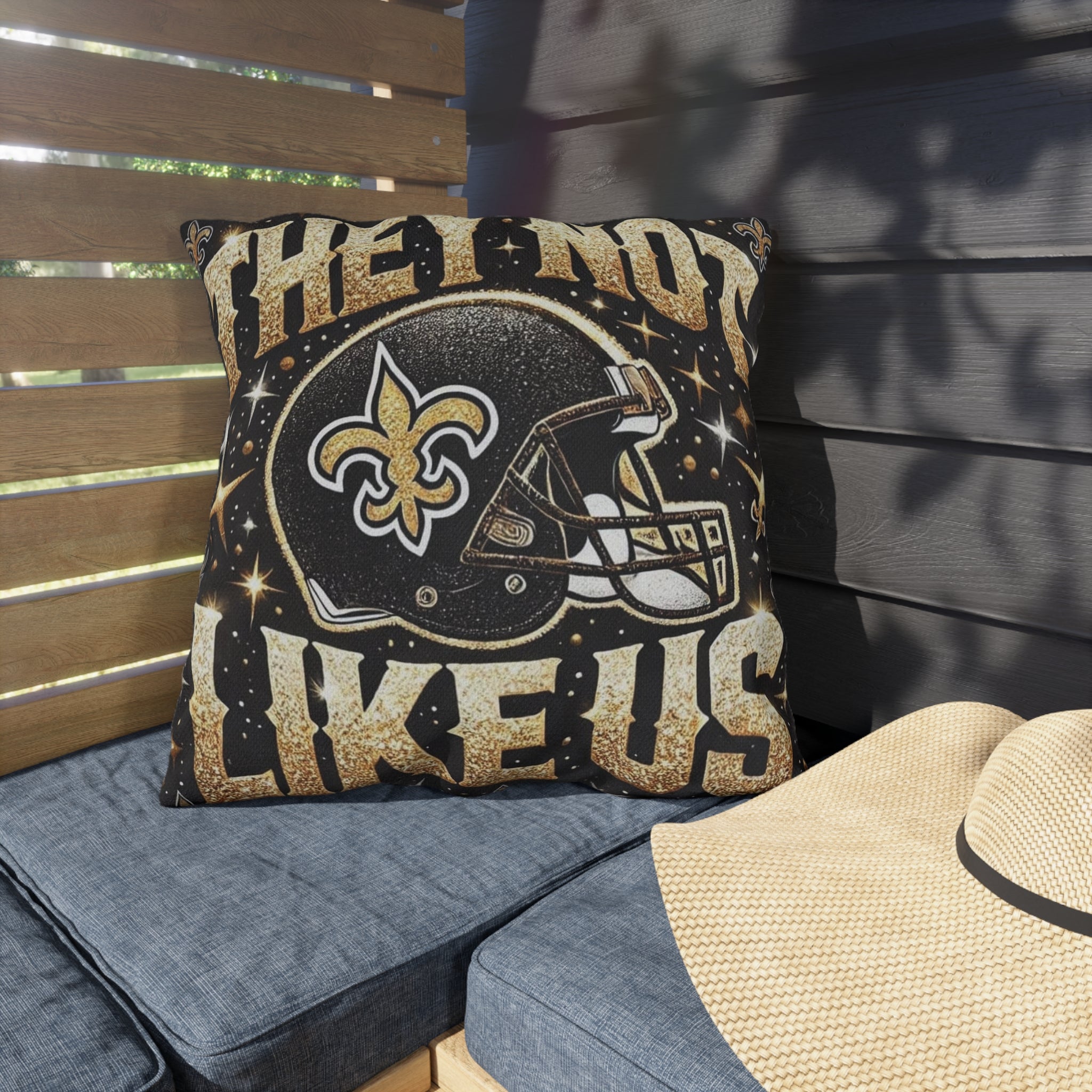 New Orleans Saints Decorative Outdoor Pillow — "They're Not Like Us" Football Helmet Design