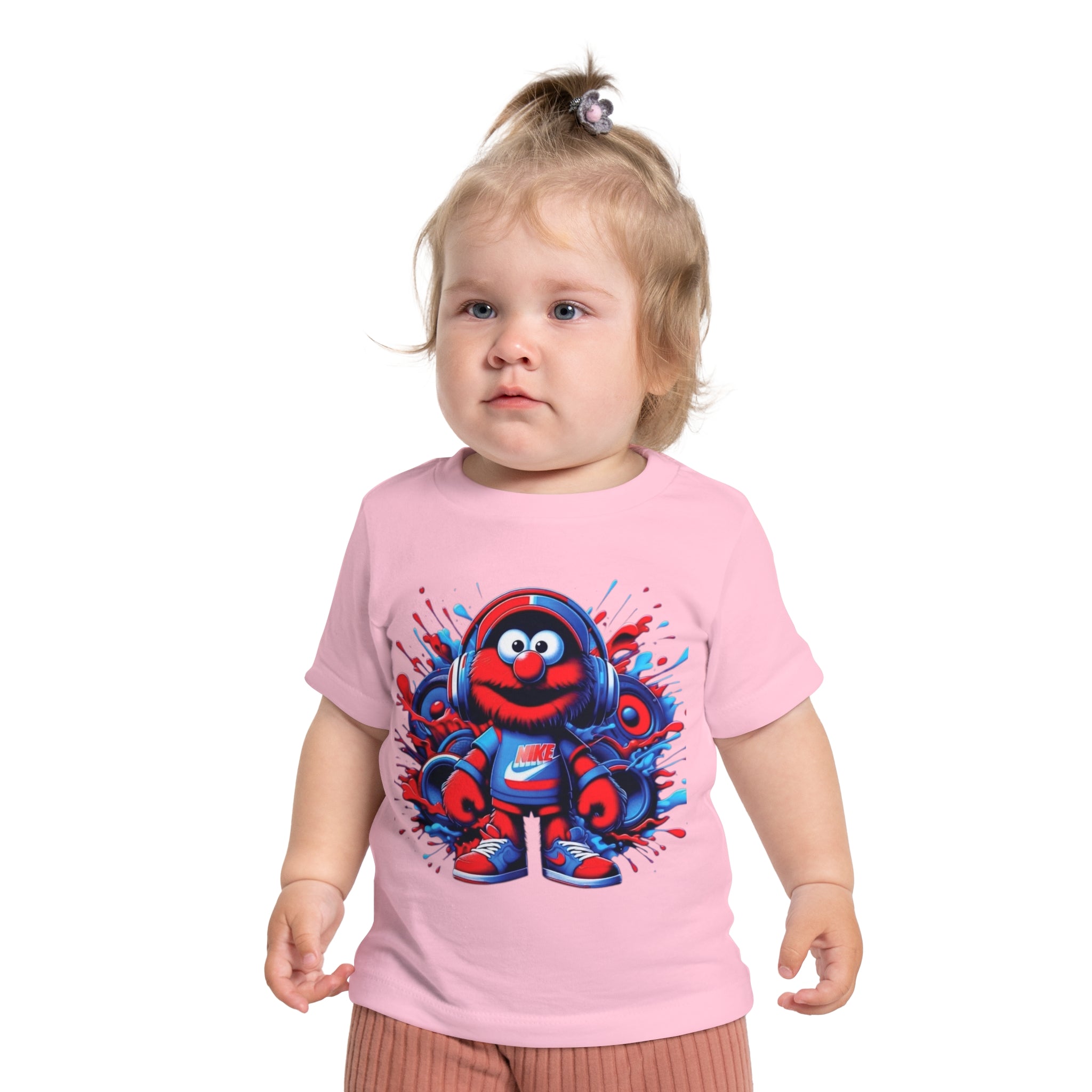 Baby T-Shirt — Cute Red Fuzzy Character DJ Graphic Tee for Infants